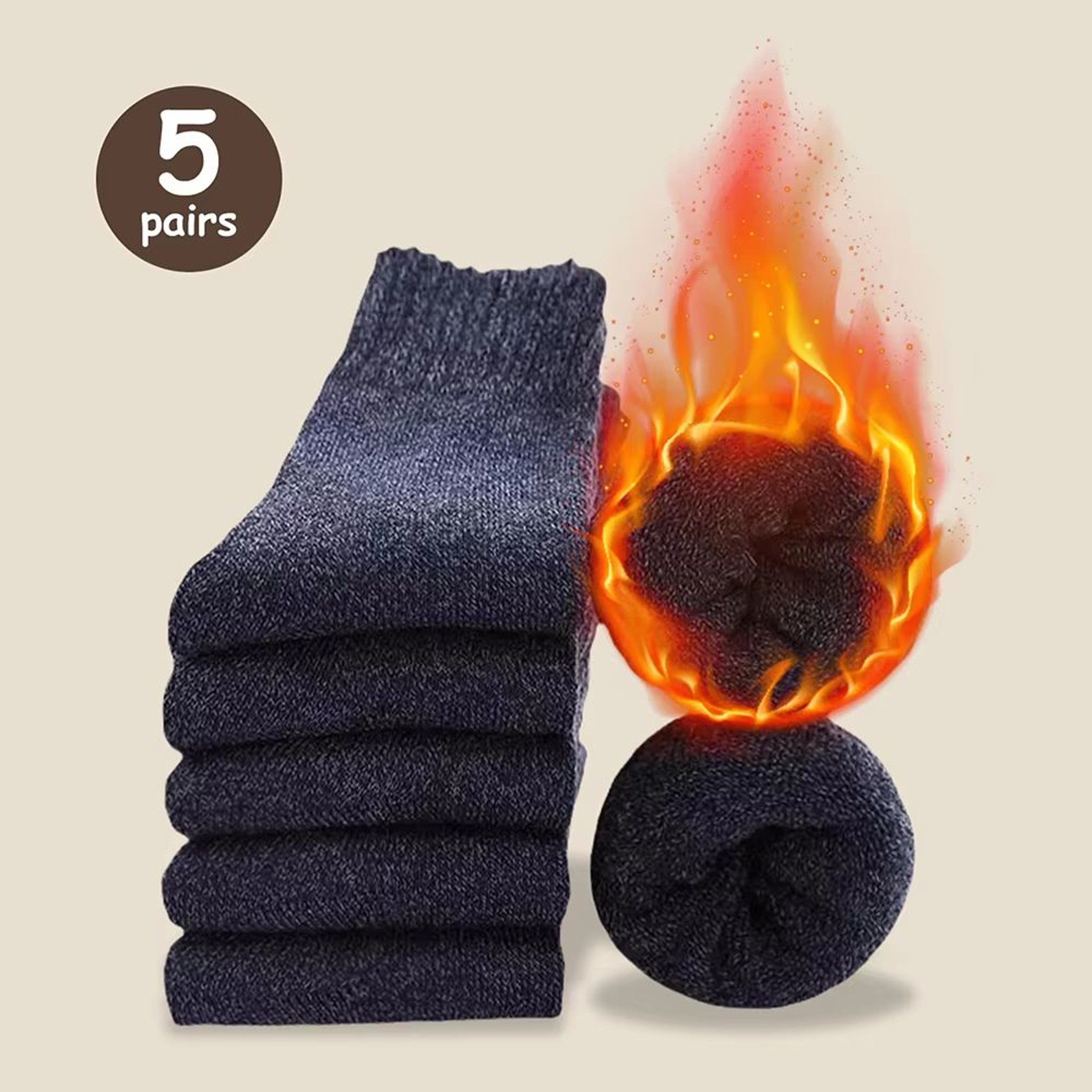 Mens Thick Thermal Socks Mid Calf Warm Cushion Boot Socks 3 To 5 Pairs 5