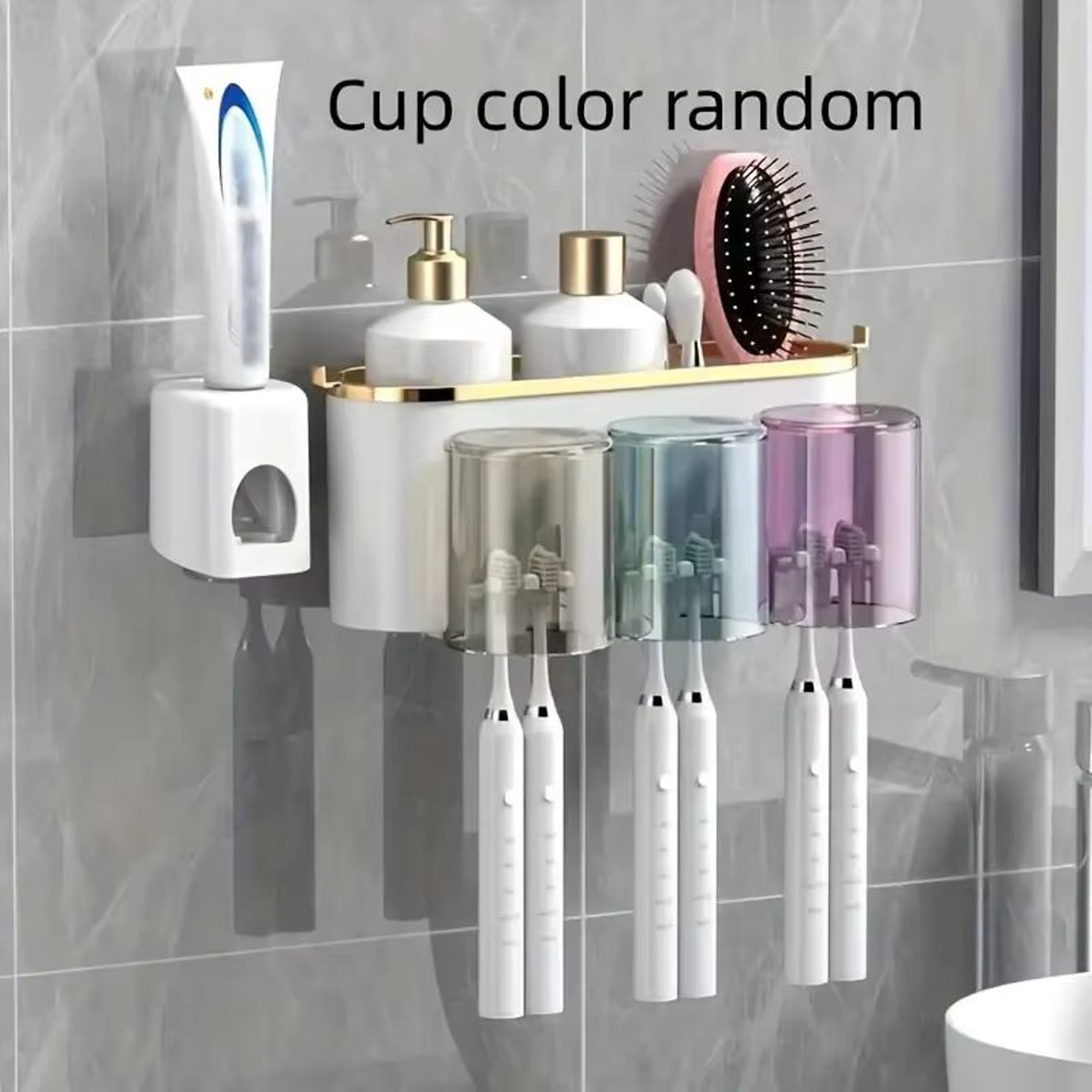 FreshWall Multifunctional Toothbrush Holder With Toothpaste Dispenser And Mug Organizer 7