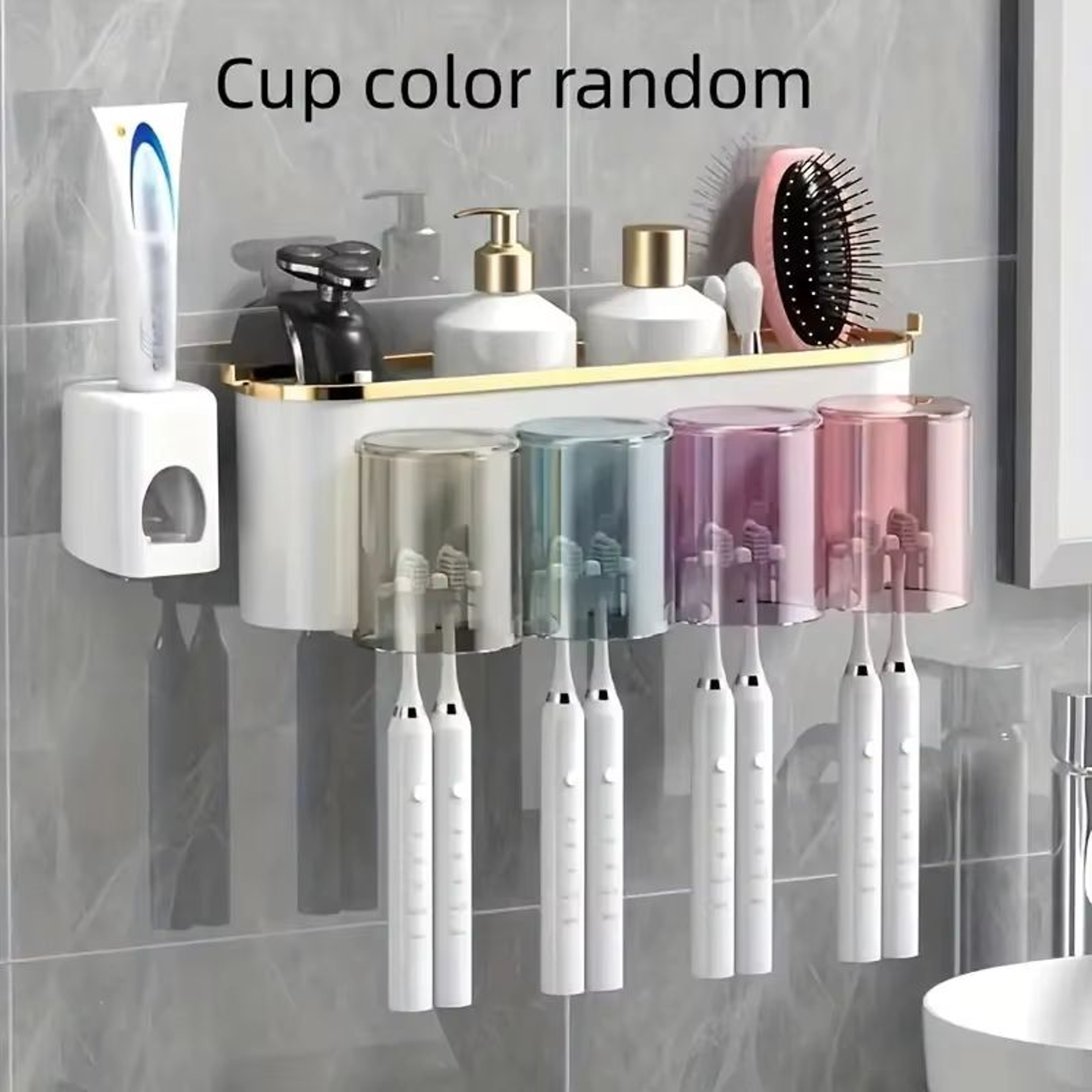 FreshWall Multifunctional Toothbrush Holder With Toothpaste Dispenser And Mug Organizer 8