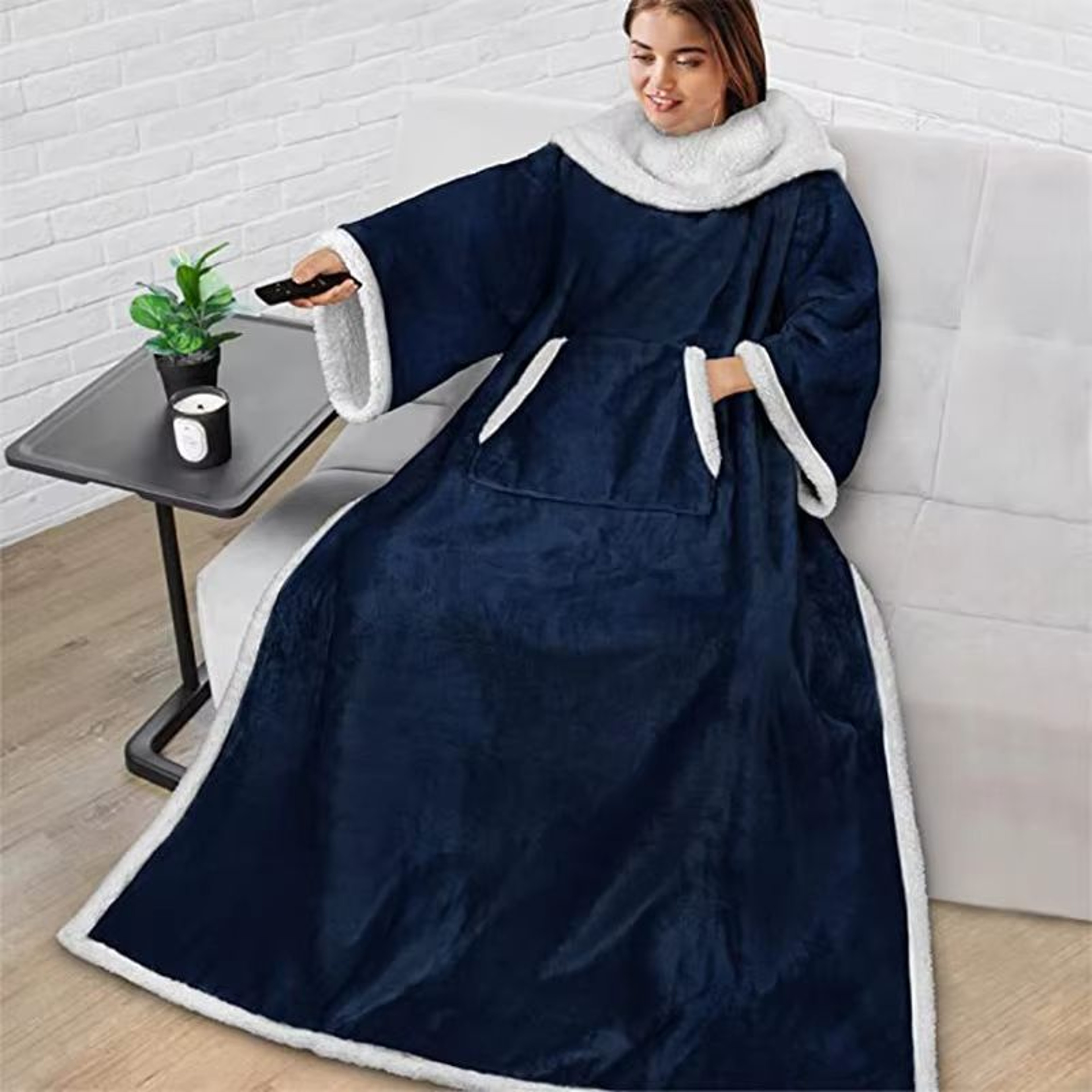 Oversized Reversible Flannel Wearable Blanket Hoodie With Pocket For Cozy Winter Comfort 7