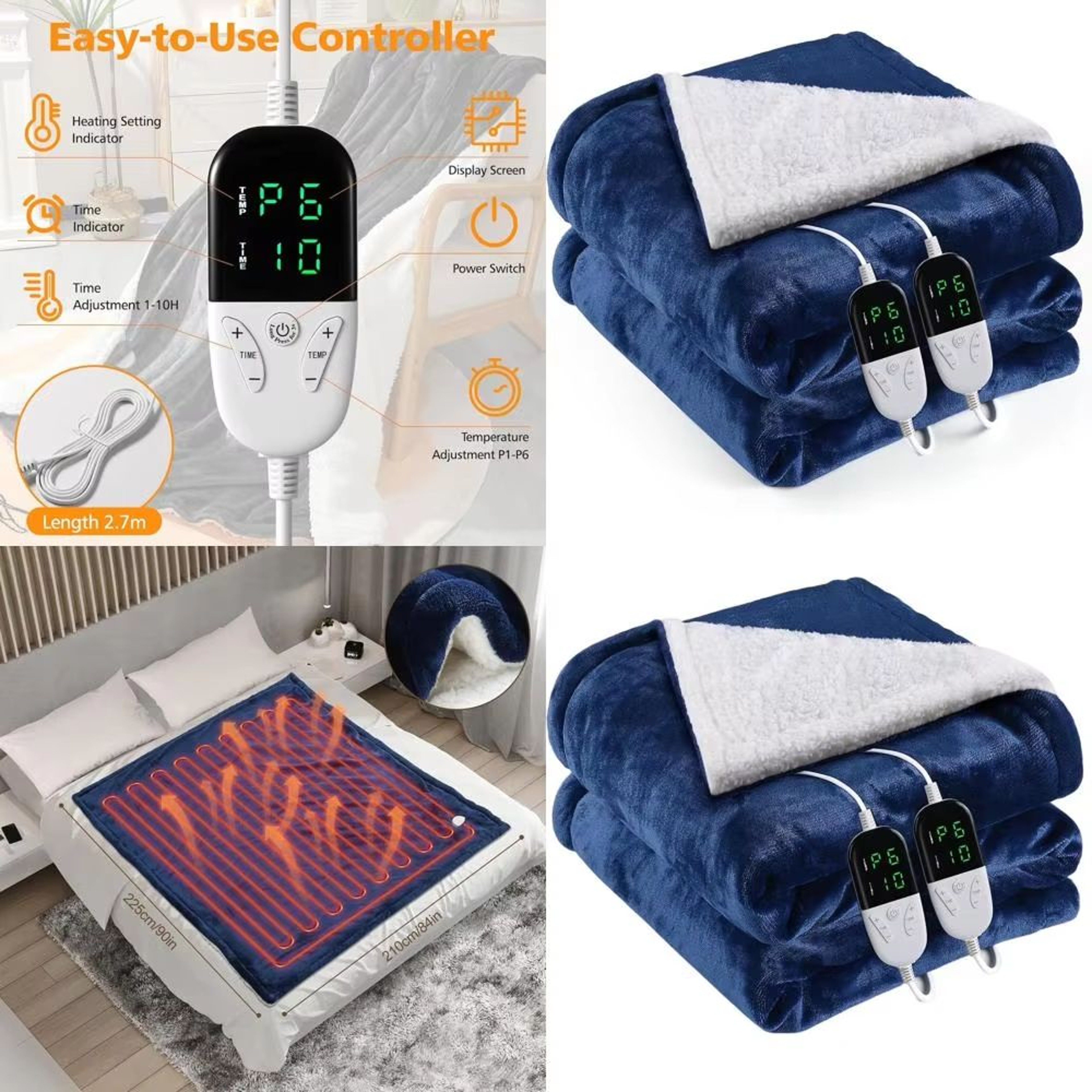 Queen Size Electric Heated Blanket 84x90 With 6 Heat Levels Auto Off Washable Cozy Bed Warmer 0
