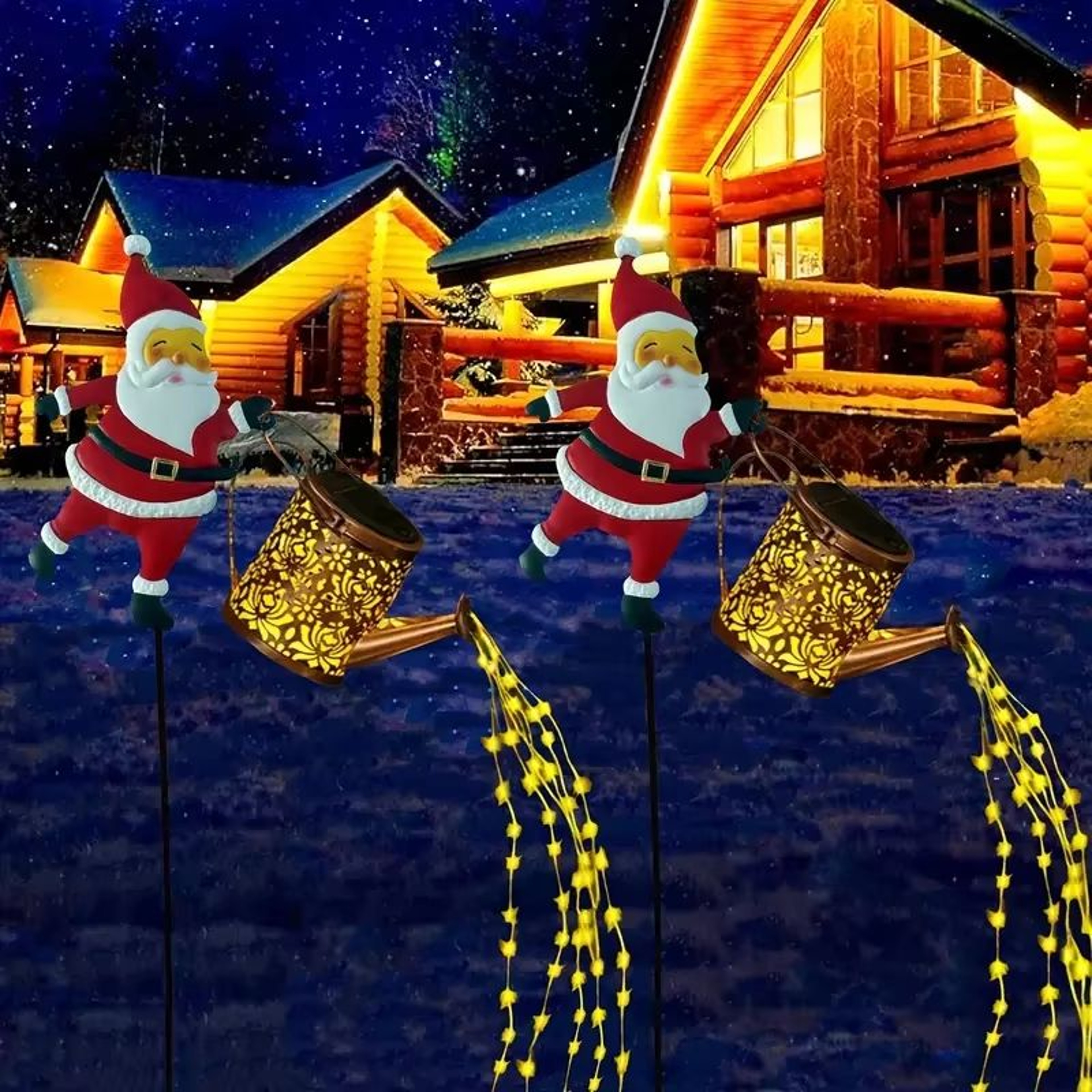 Solar Snowman Watering Can Light LED Garden Decor Outdoor Hanging Lantern 1