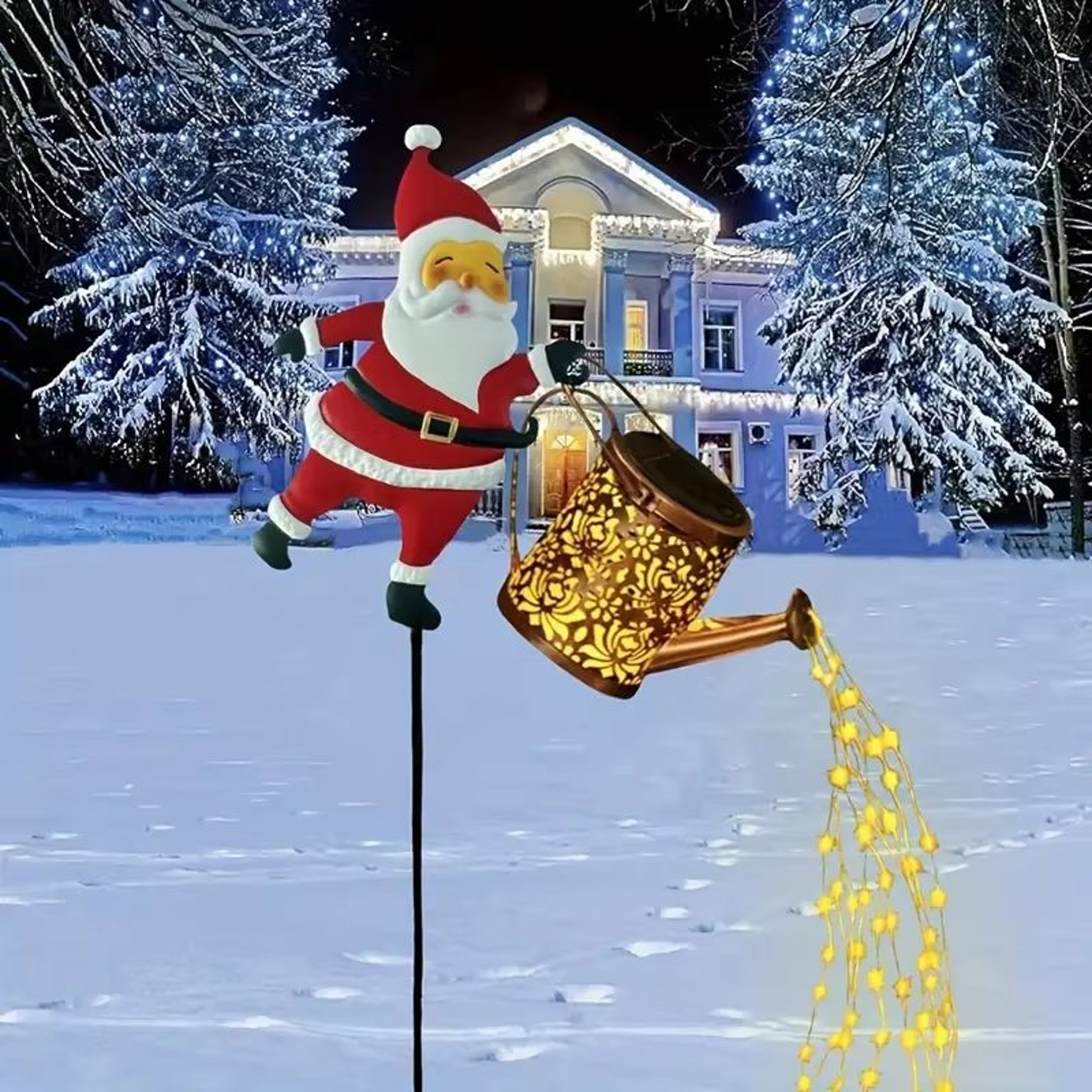 Solar Snowman Watering Can Light LED Garden Decor Outdoor Hanging Lantern 3