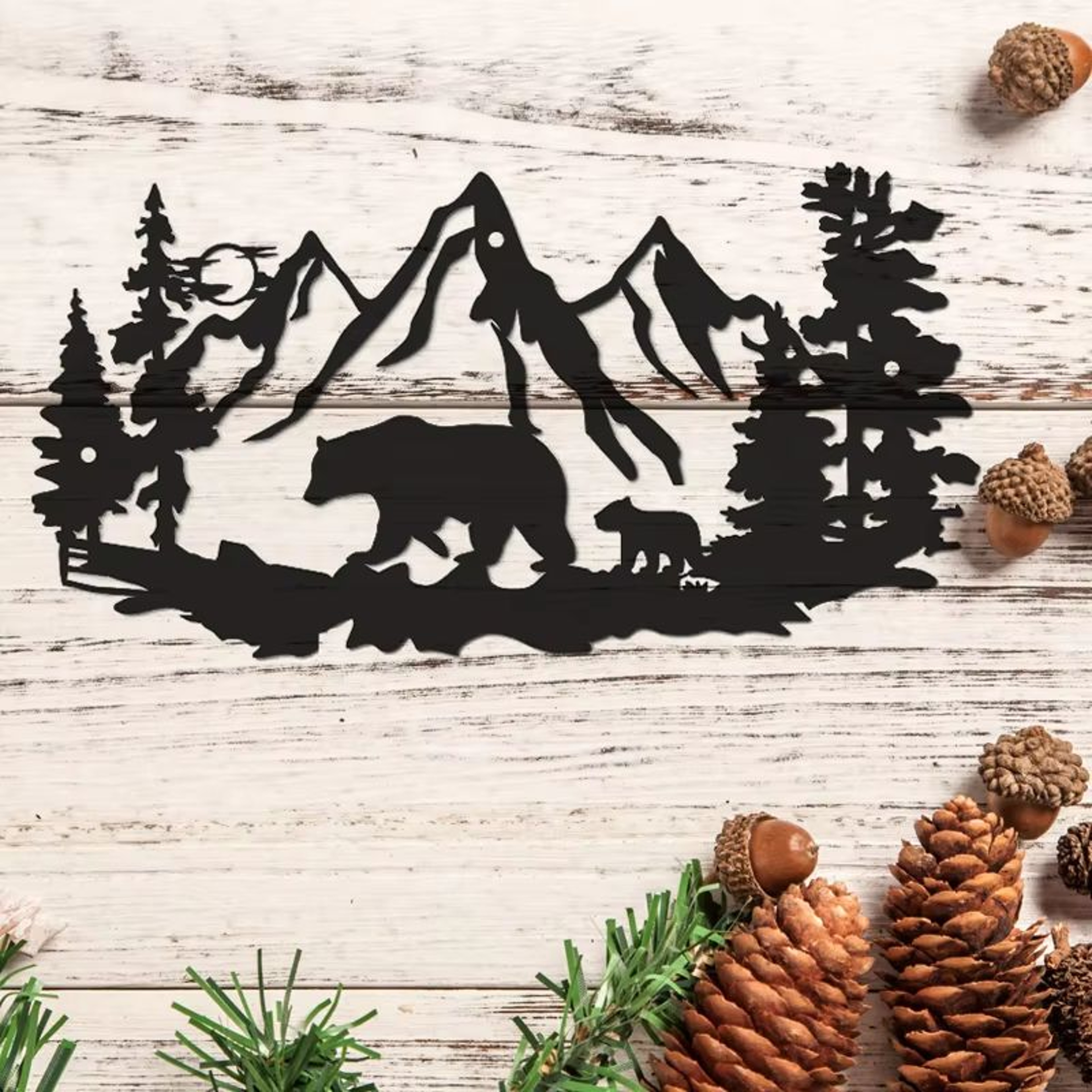Rustic Bear Metal Wall Art Pine Tree Cabin Lodge Decor 0