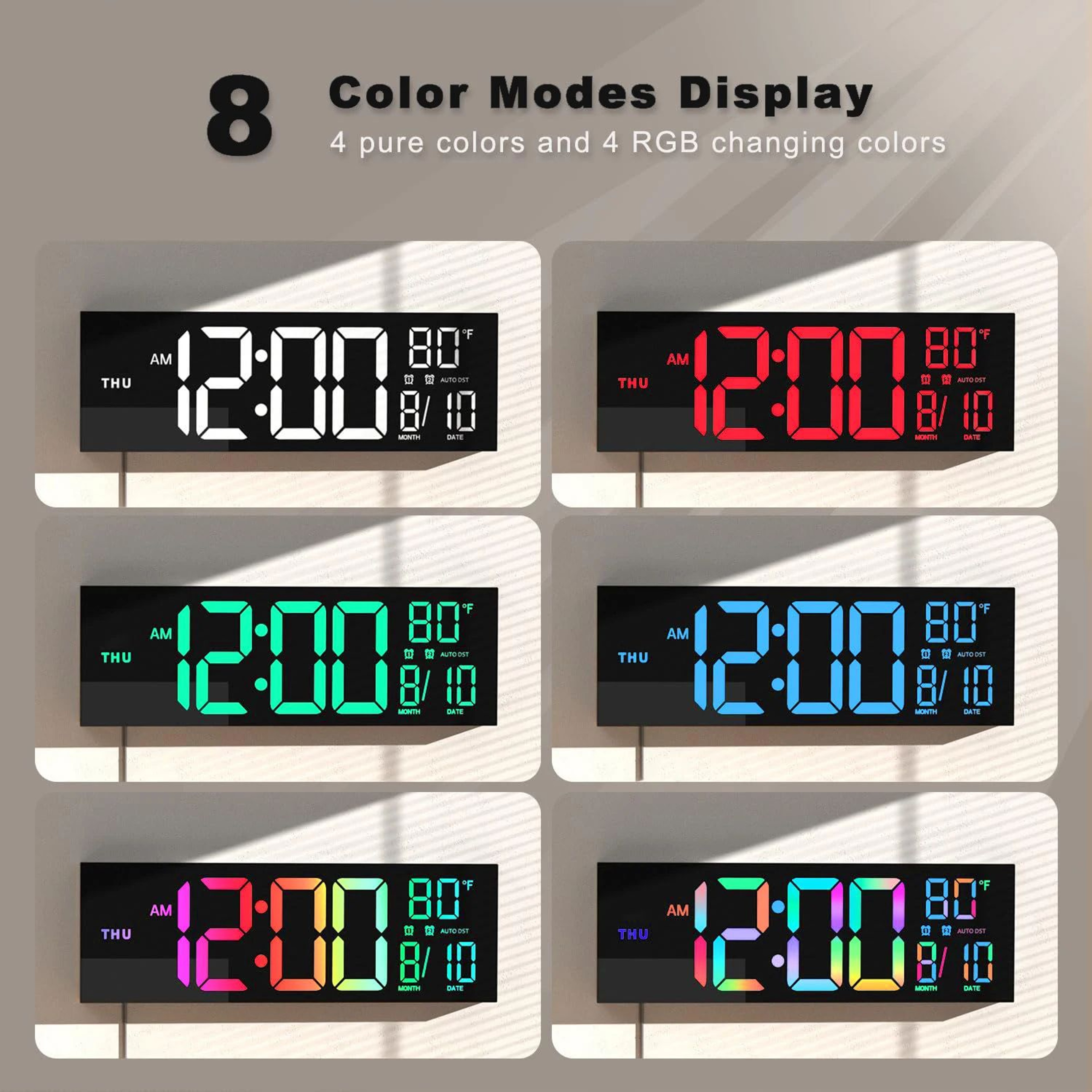 16 Large RGB LED Digital Wall Clock With Remote Control 2