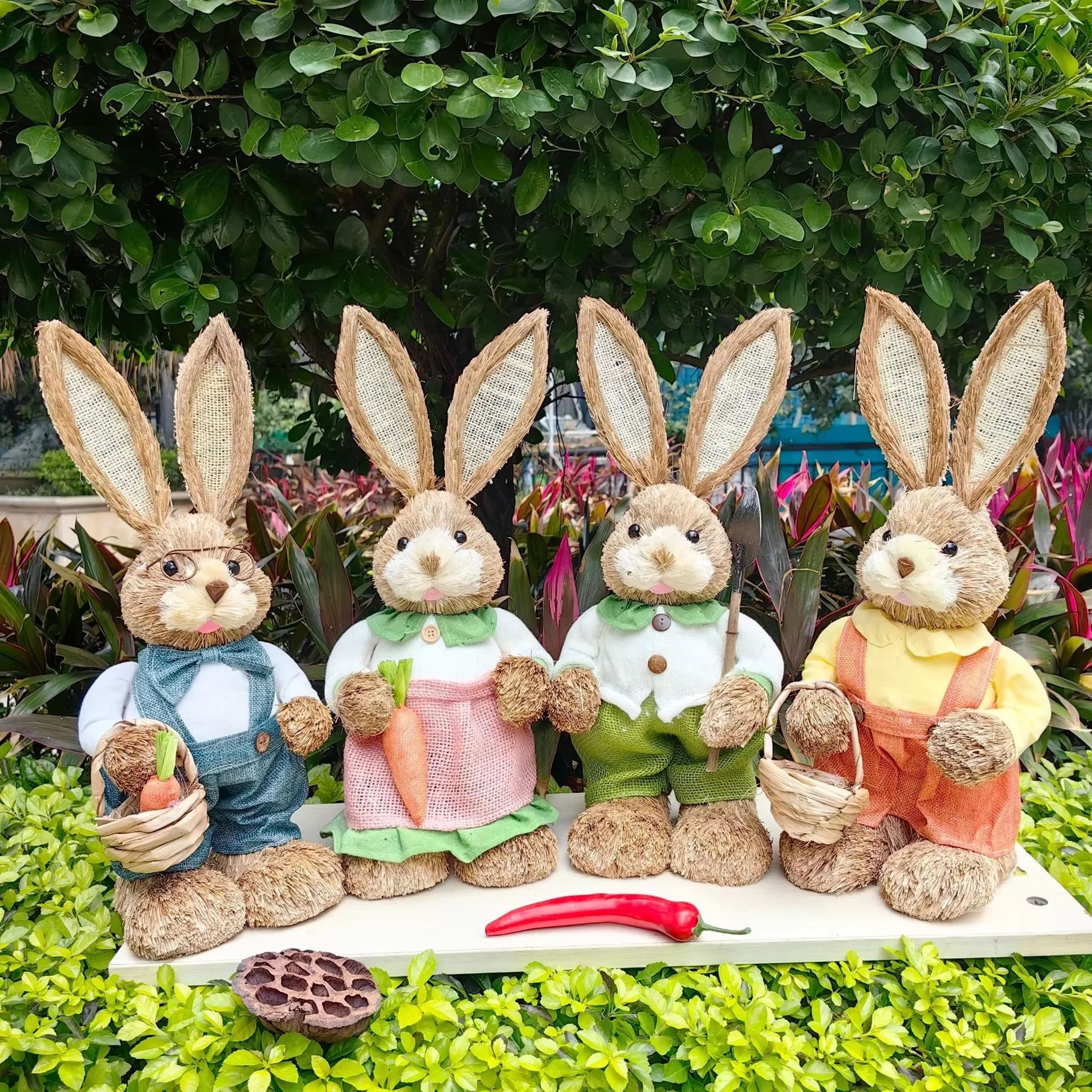 Charming Easter Bunny Cattail Figurine Rustic Spring Home Decoration 2
