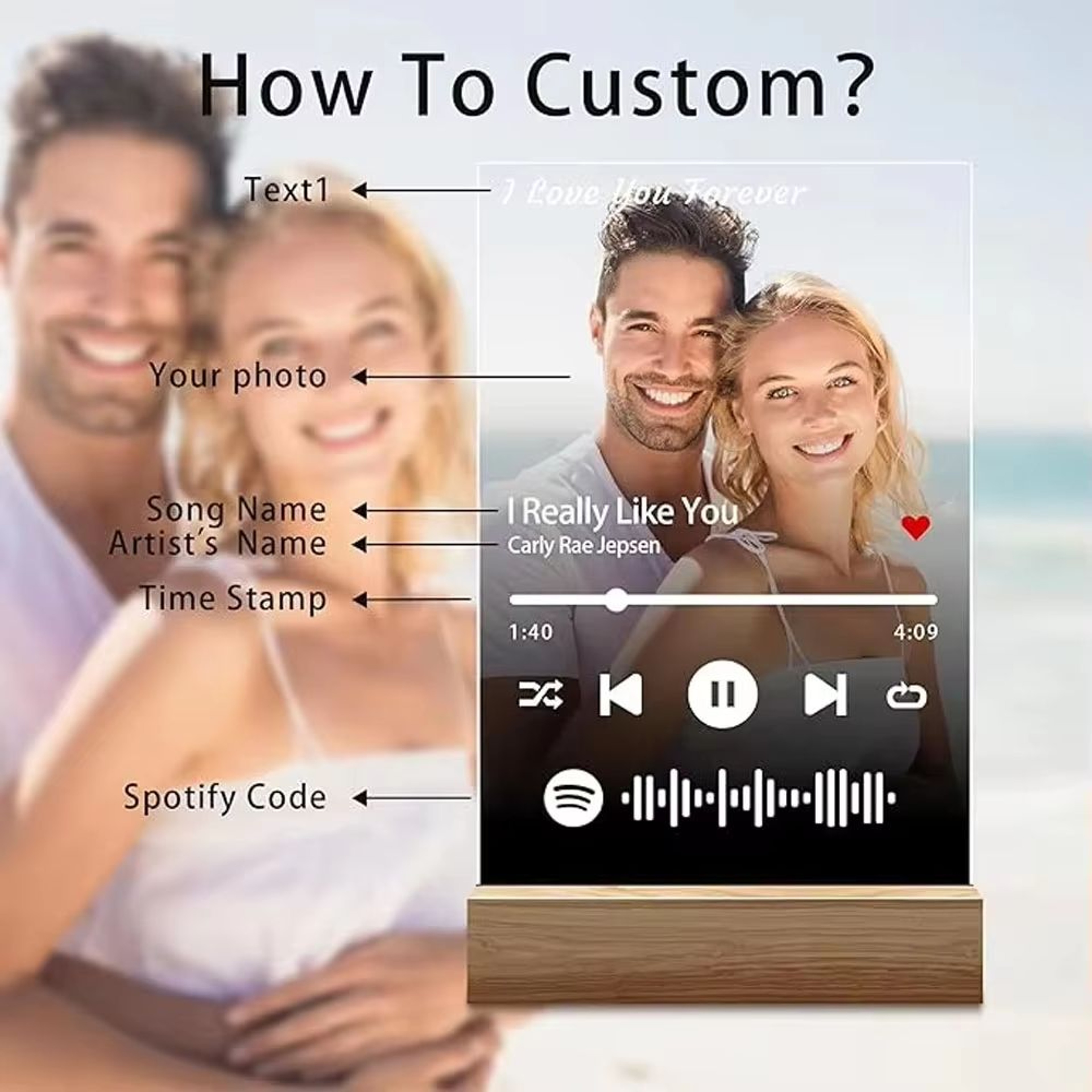 Custom Spotify Acrylic Music Plaque Lamp With Photo  Song Code Gift 7