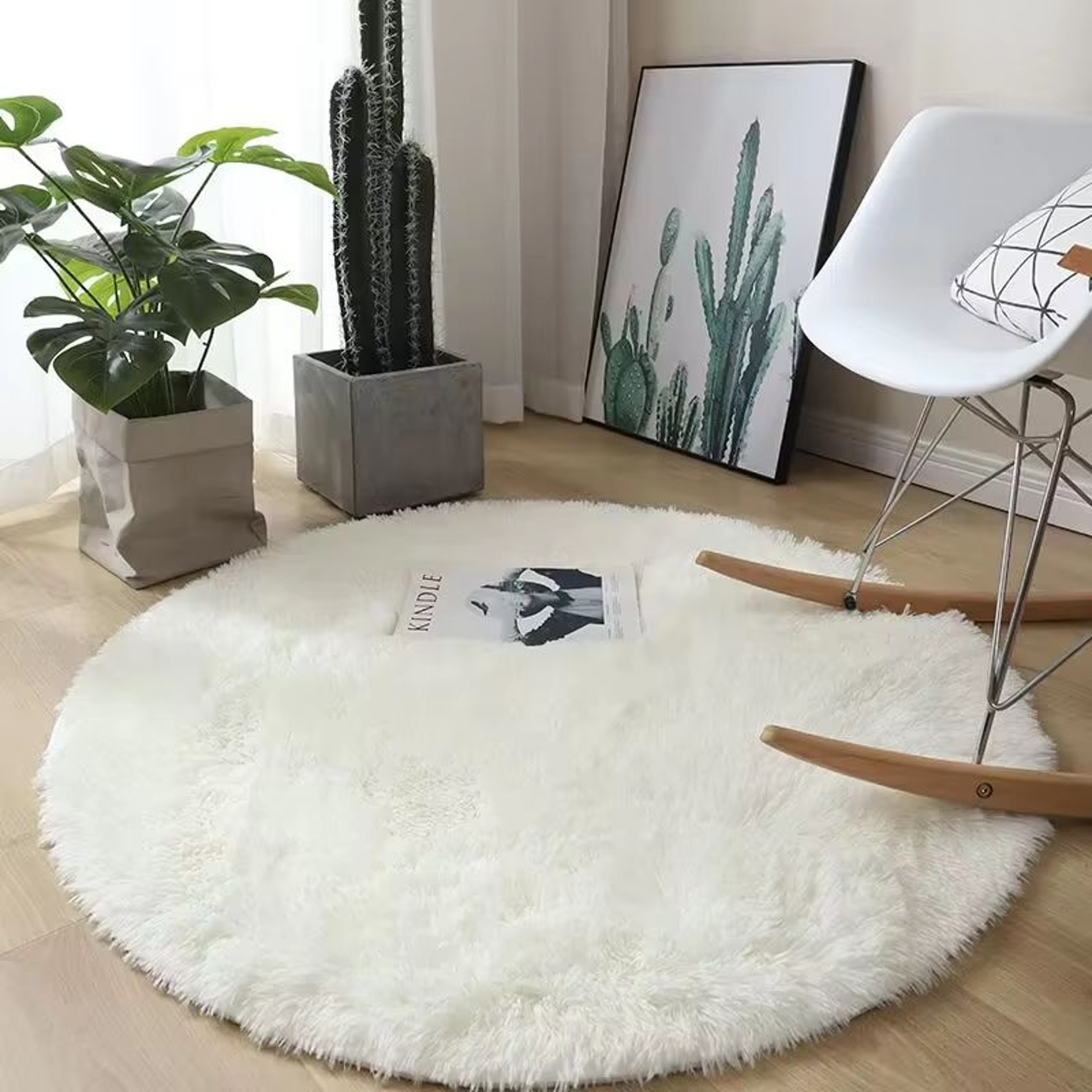 Fluffy Round White Carpet Non Slip Plush Shag Rug For Bedroom Living Room Decor 7