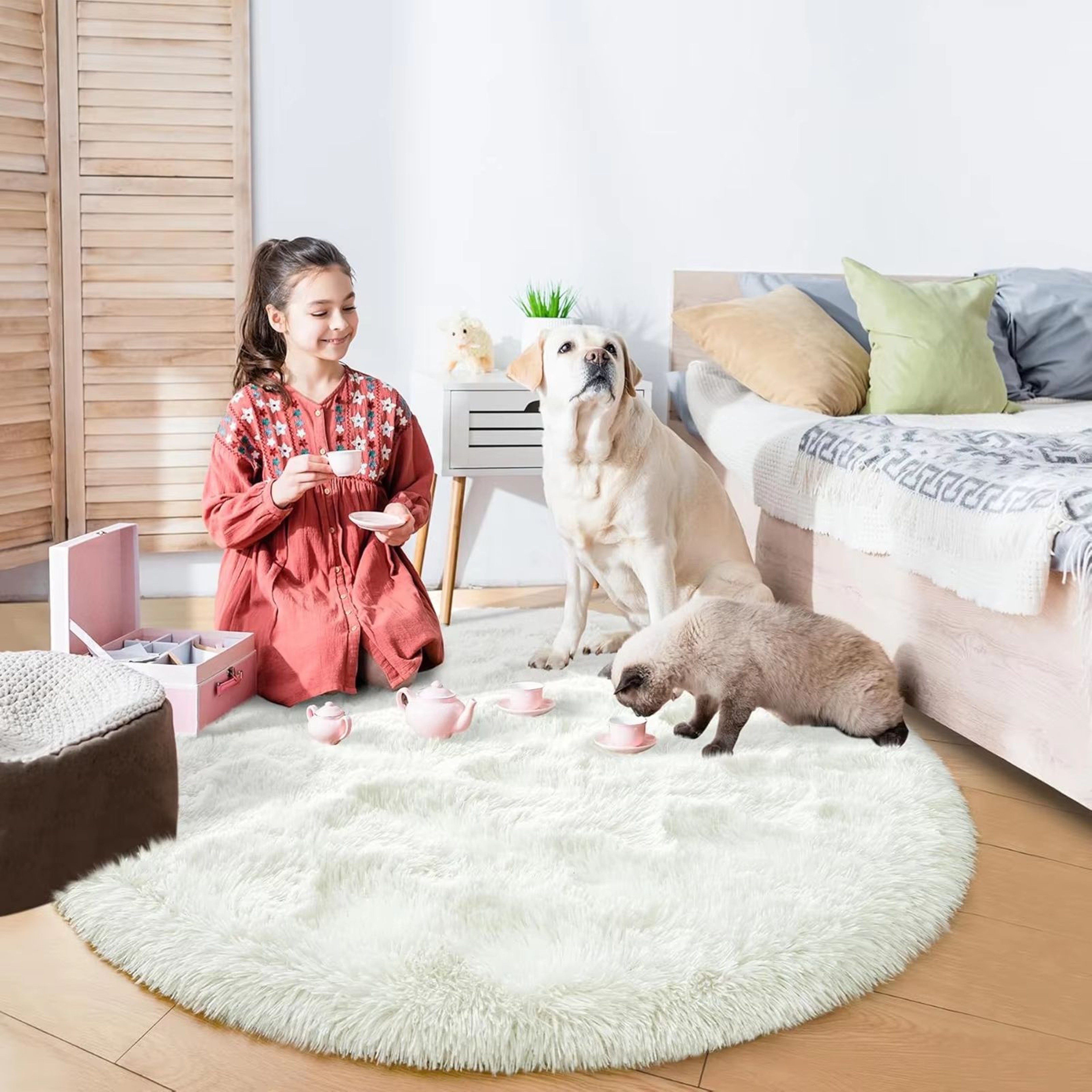 Ultra Soft Black Fluffy Round Rug For Bedroom And Living Room Comfort 2