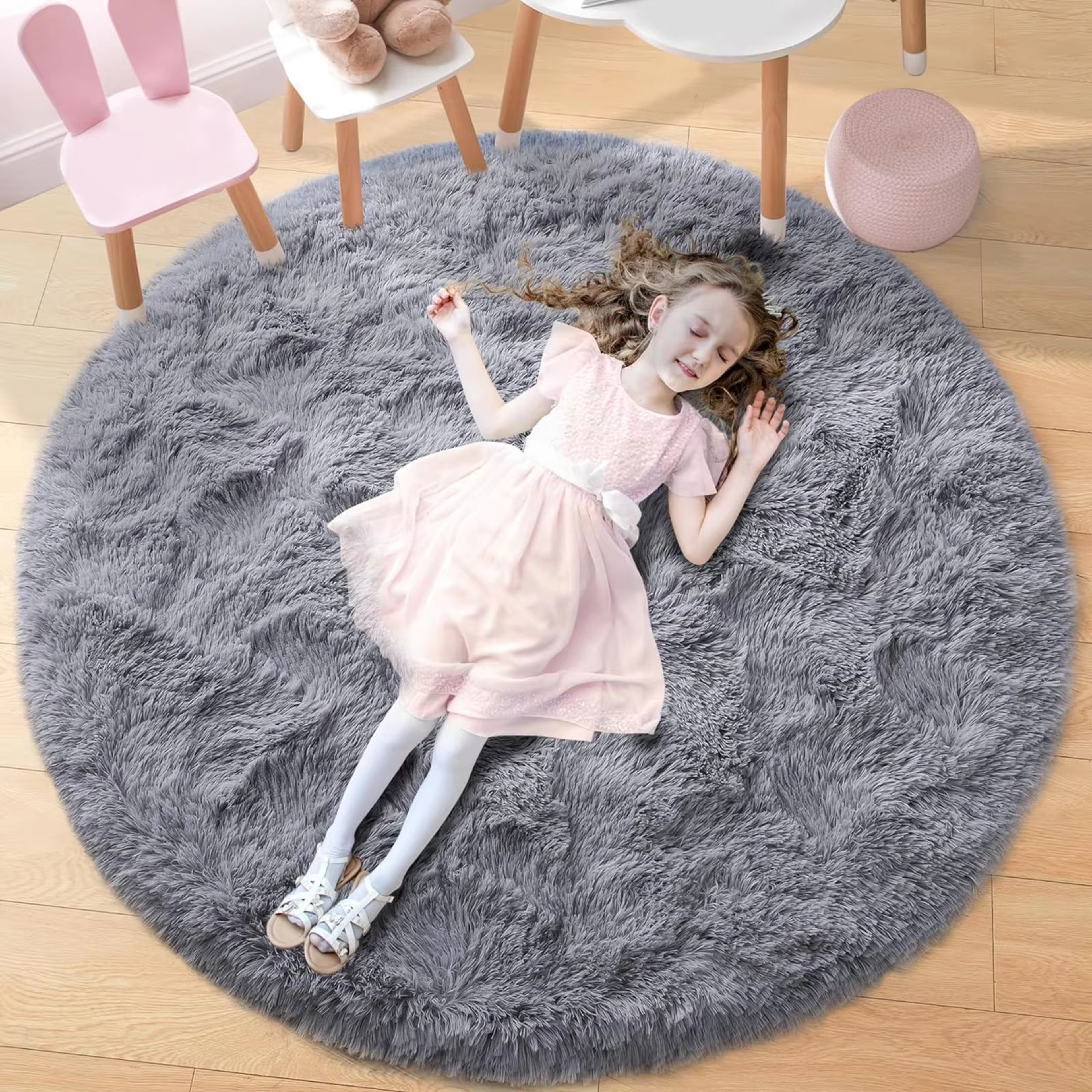 Ultra Soft Black Fluffy Round Rug For Bedroom And Living Room Comfort 8