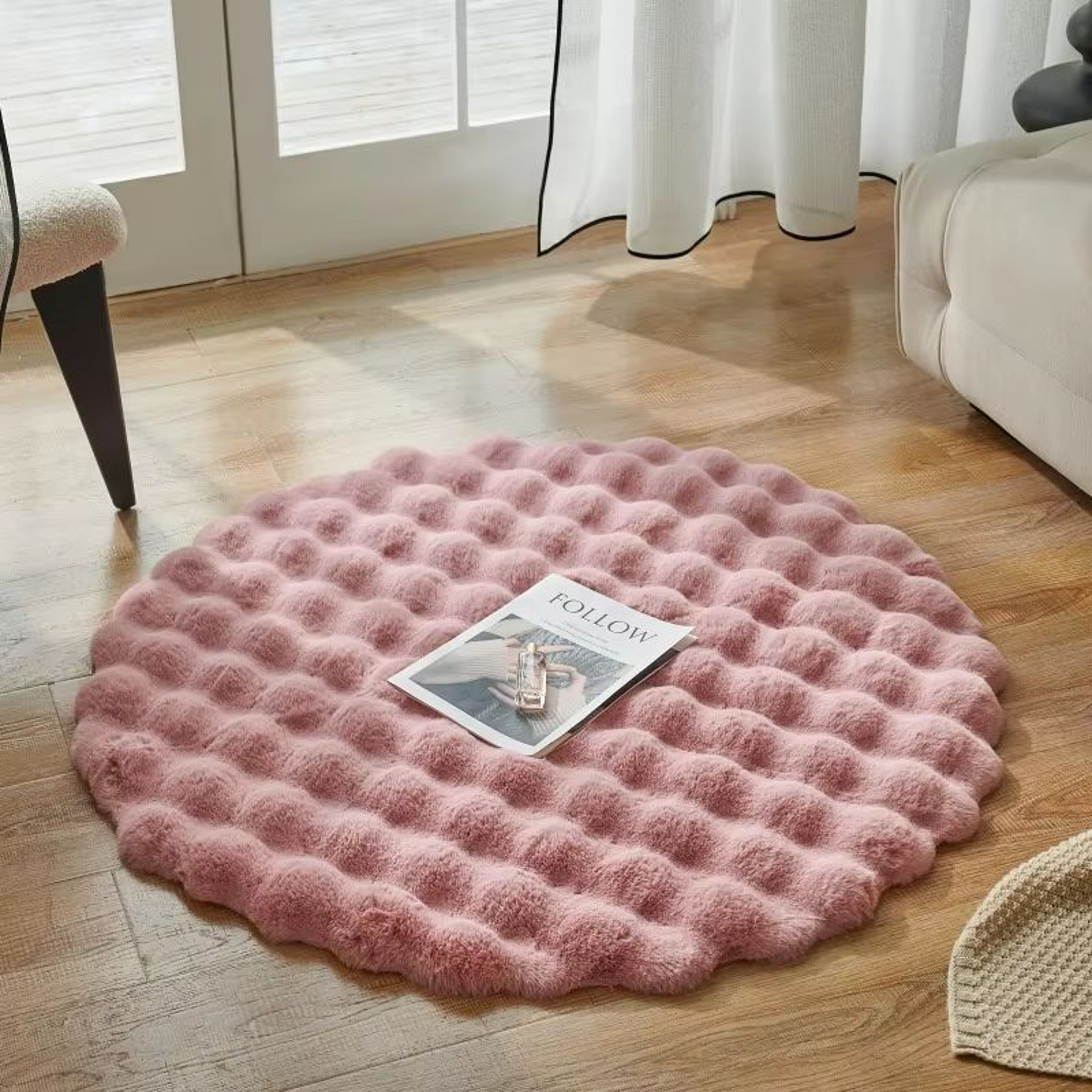 Round Faux Rabbit Fur Plush Carpet Soft Bubble Velvet Fluffy Rug For Living Room And Kids 9