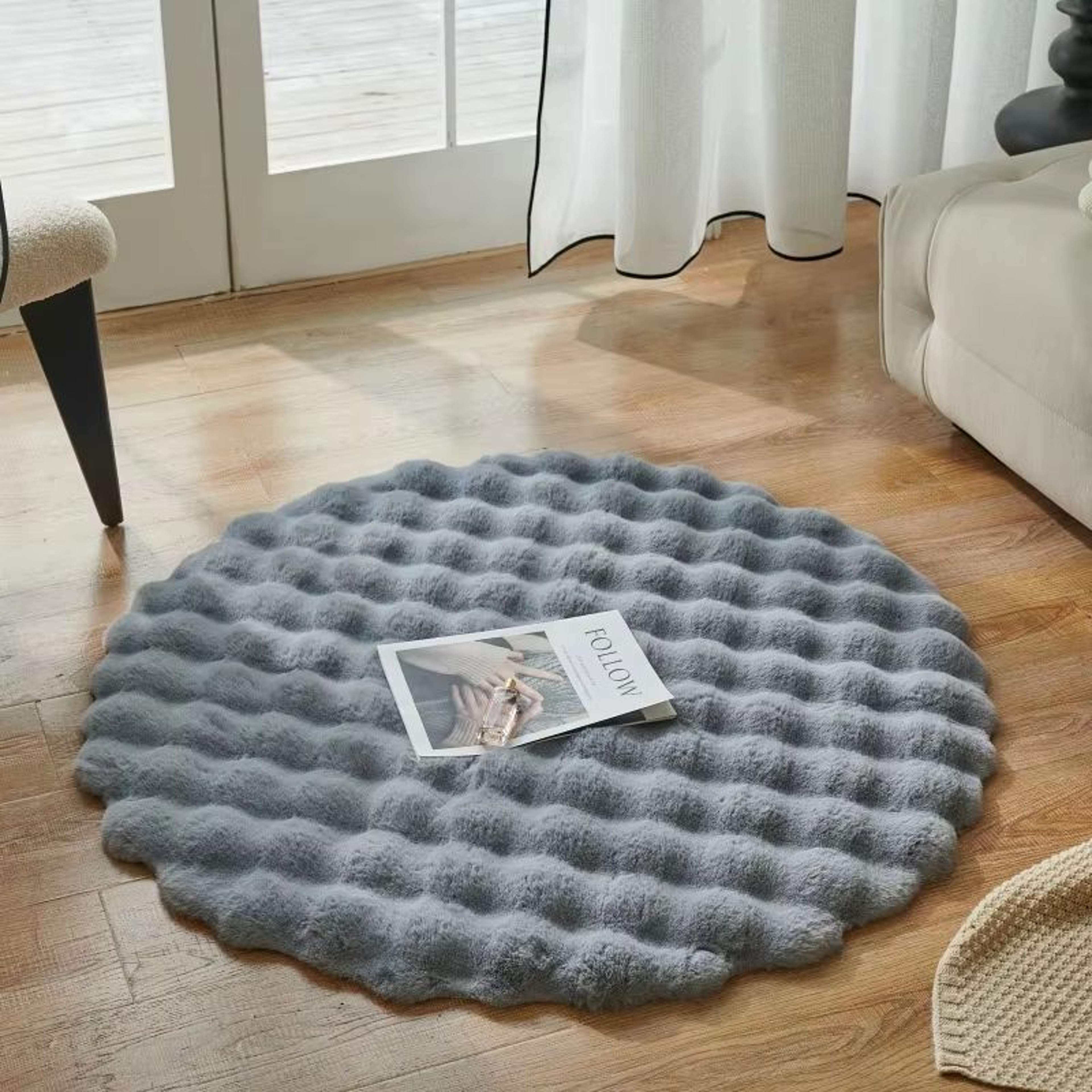 Round Faux Rabbit Fur Plush Carpet Soft Bubble Velvet Fluffy Rug For Living Room And Kids 10