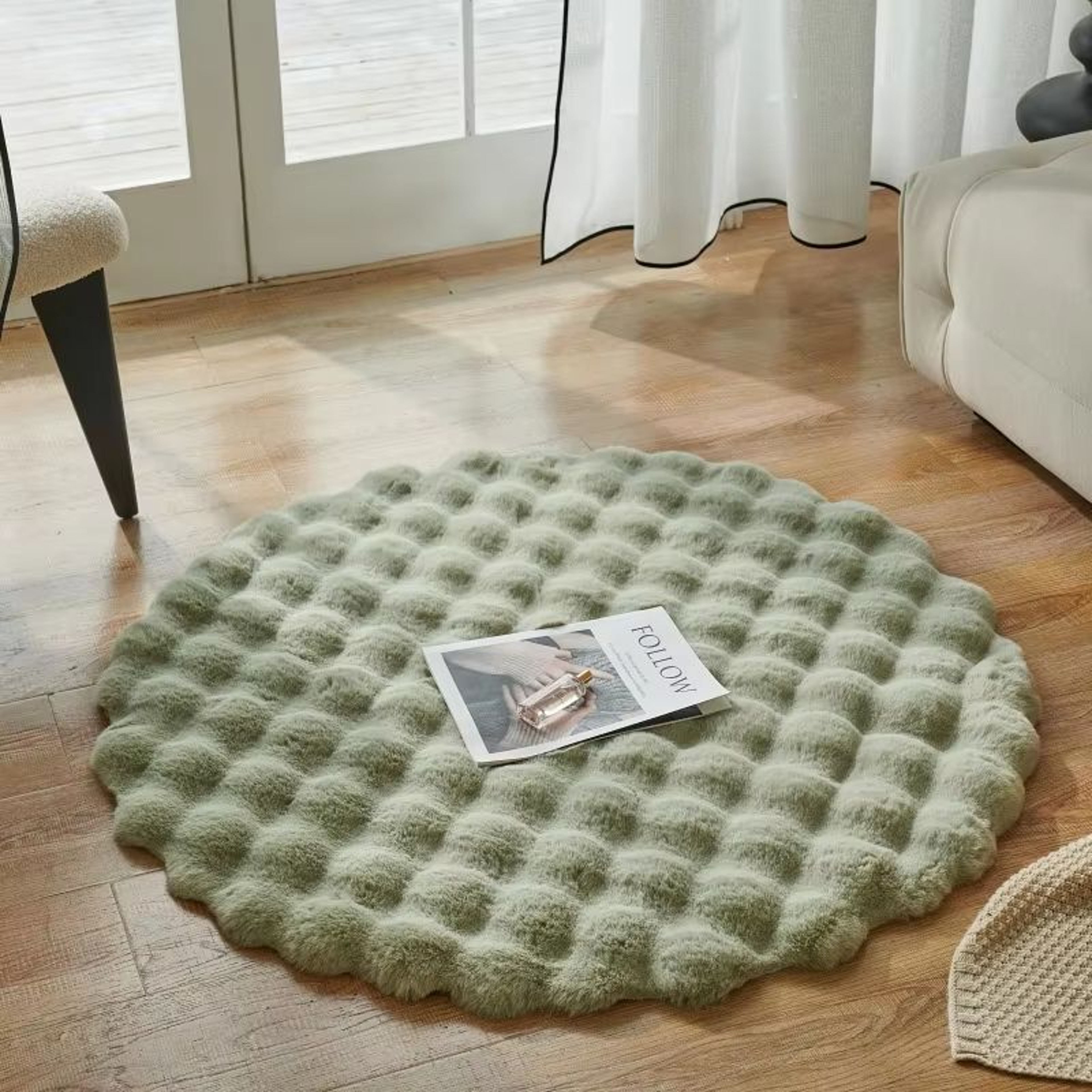 Round Faux Rabbit Fur Plush Carpet Soft Bubble Velvet Fluffy Rug For Living Room And Kids 11