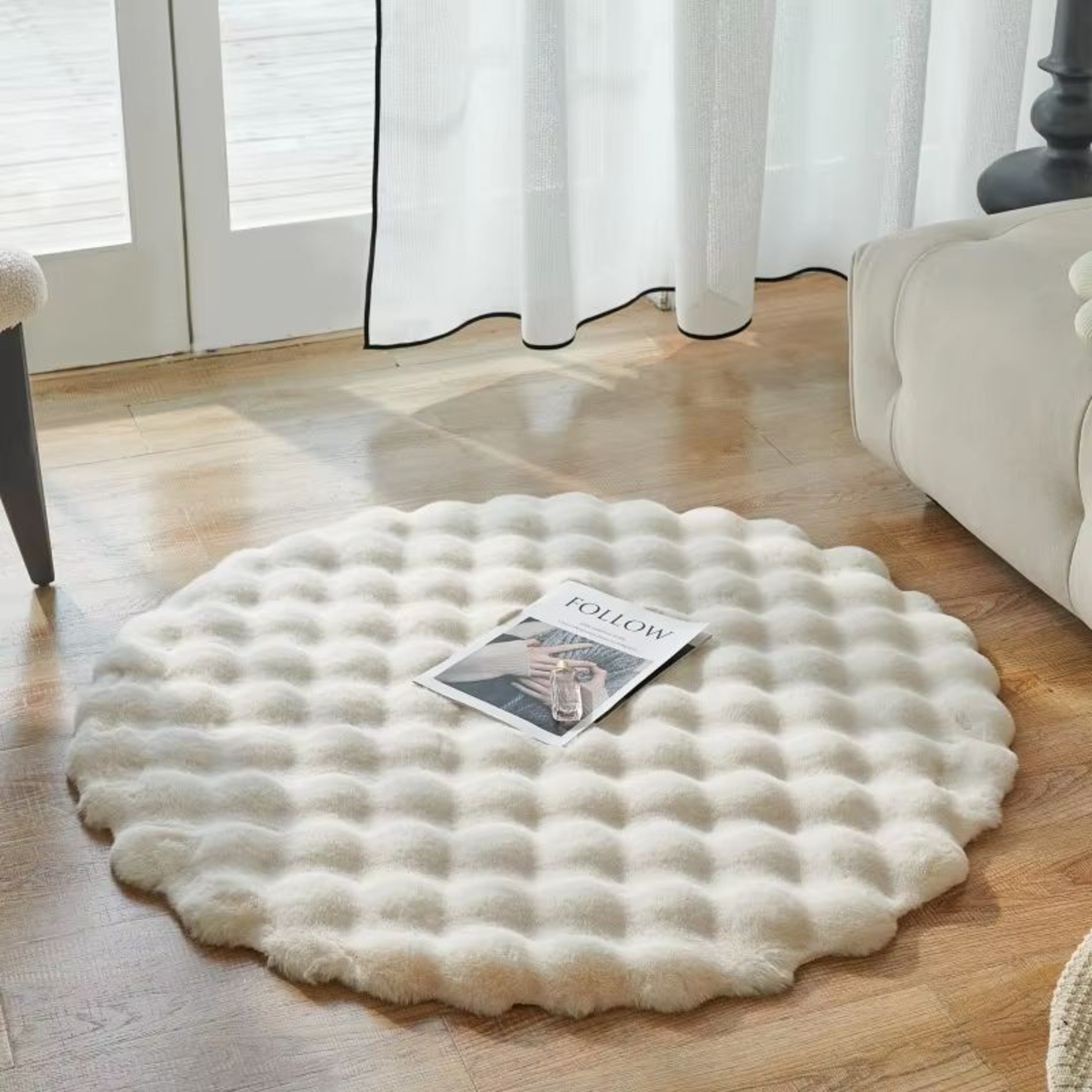 Round Faux Rabbit Fur Plush Carpet Soft Bubble Velvet Fluffy Rug For Living Room And Kids 8
