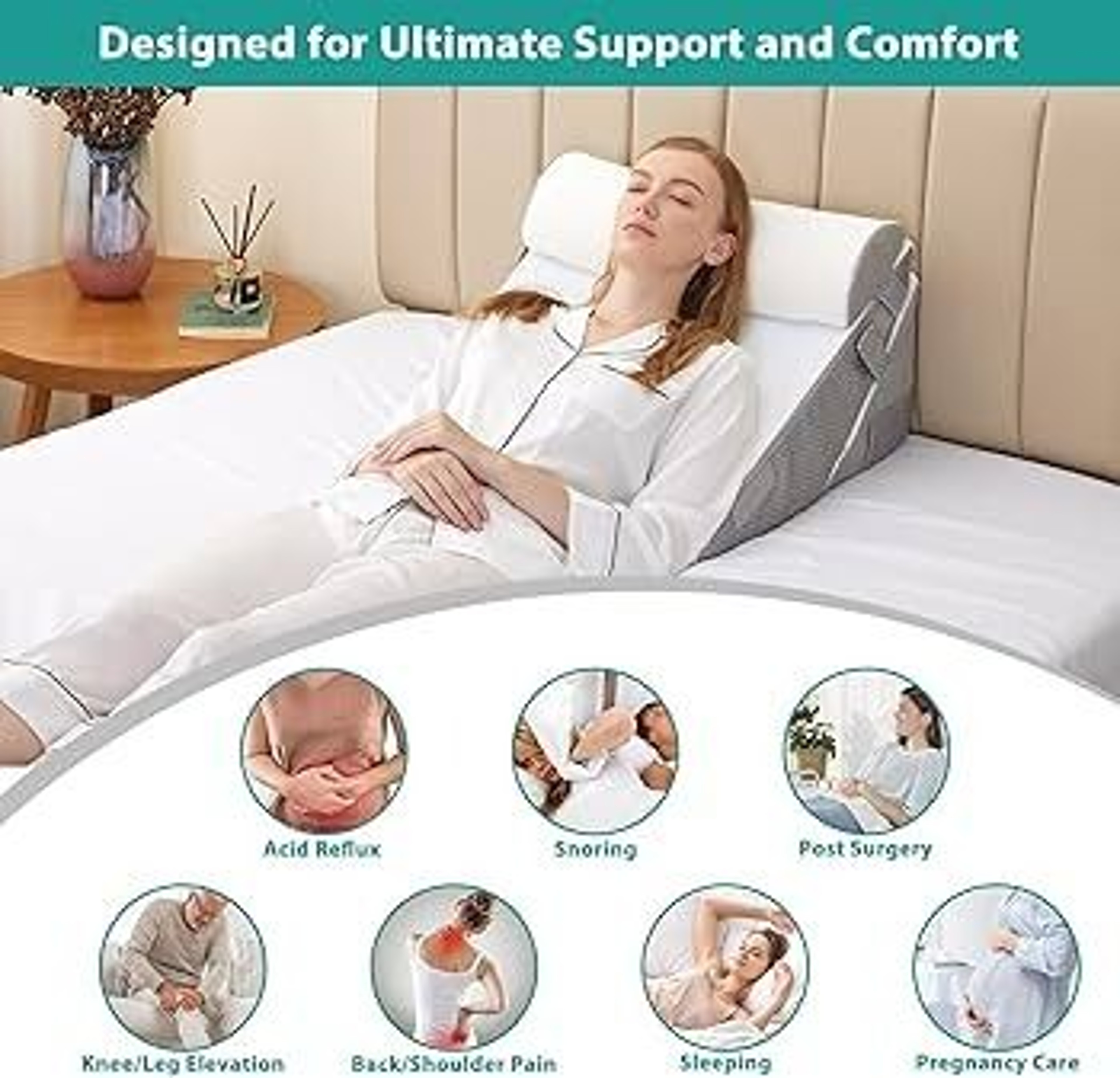 Adjustable 3Piece Wedge Pillow Set For Sleeping Acid Reflux Snoring  PostSurgery Comfort 1