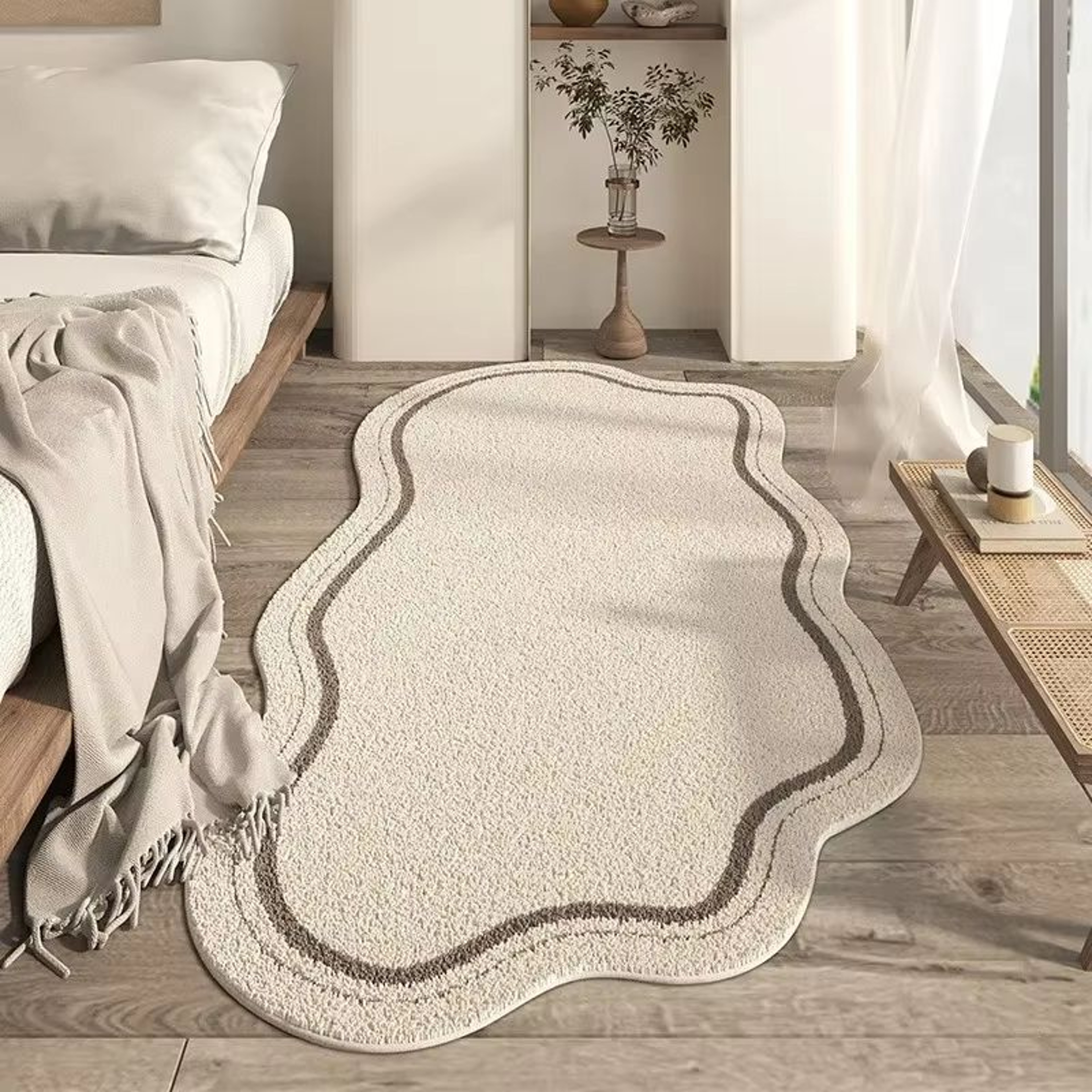 Cream Irregular Minimalist Area Rug Soft Non Slip Floor Carpet For Bedroom And Living Room 1