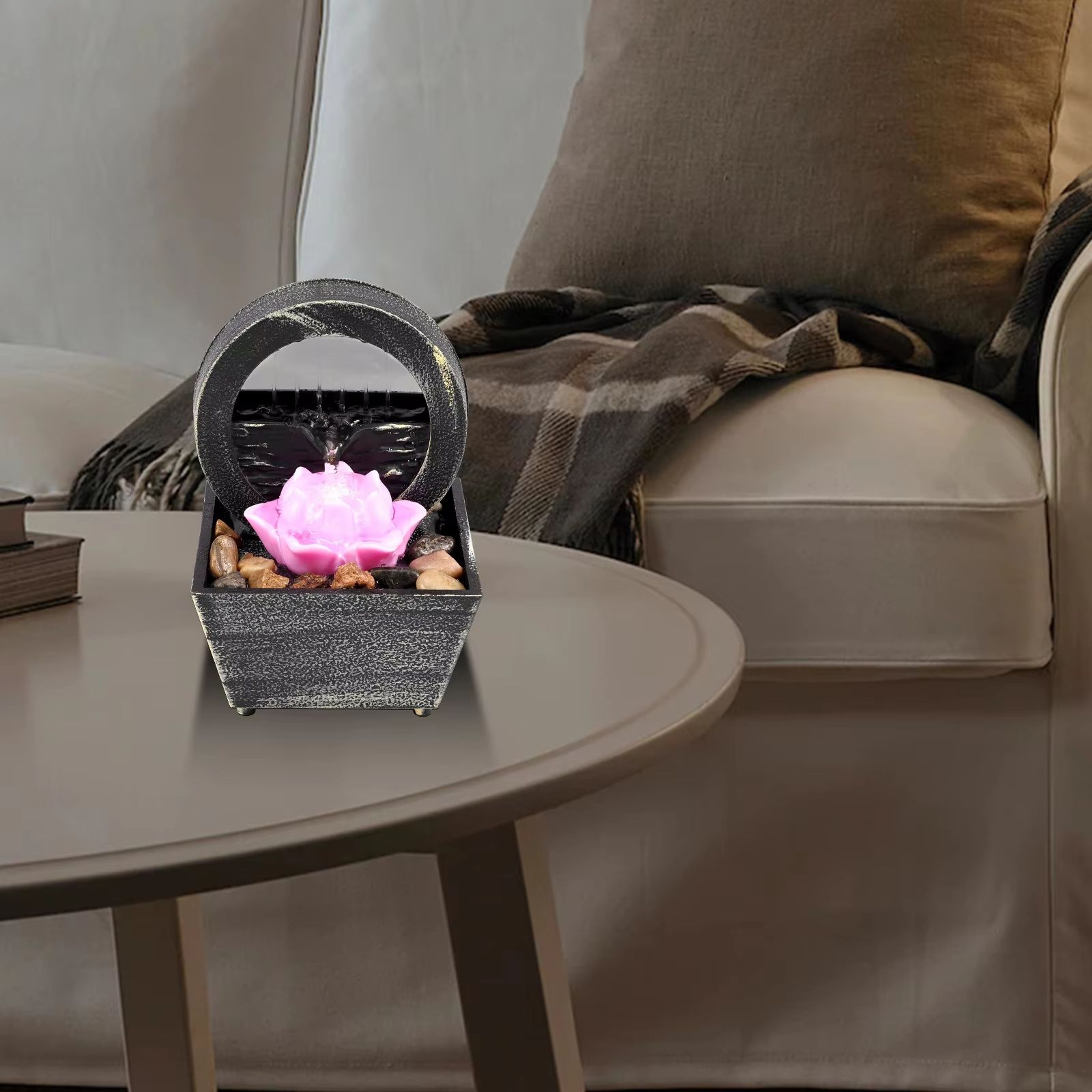 Mini LED Tabletop Water Fountain USB Powered Desktop Waterfall Decor 3