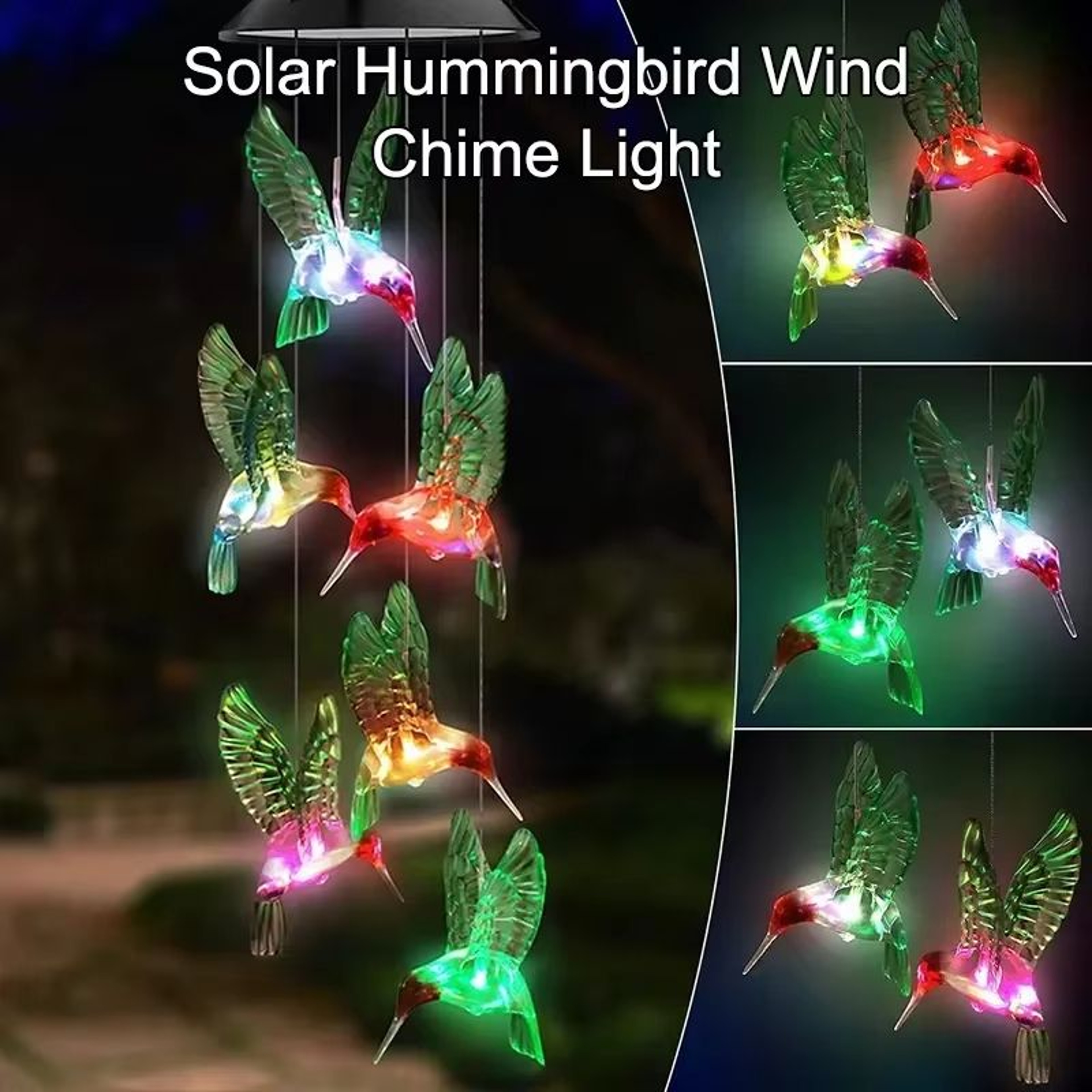 Solar Hummingbird Wind Chime LED Color Changing Garden Hanging Light Decor 1