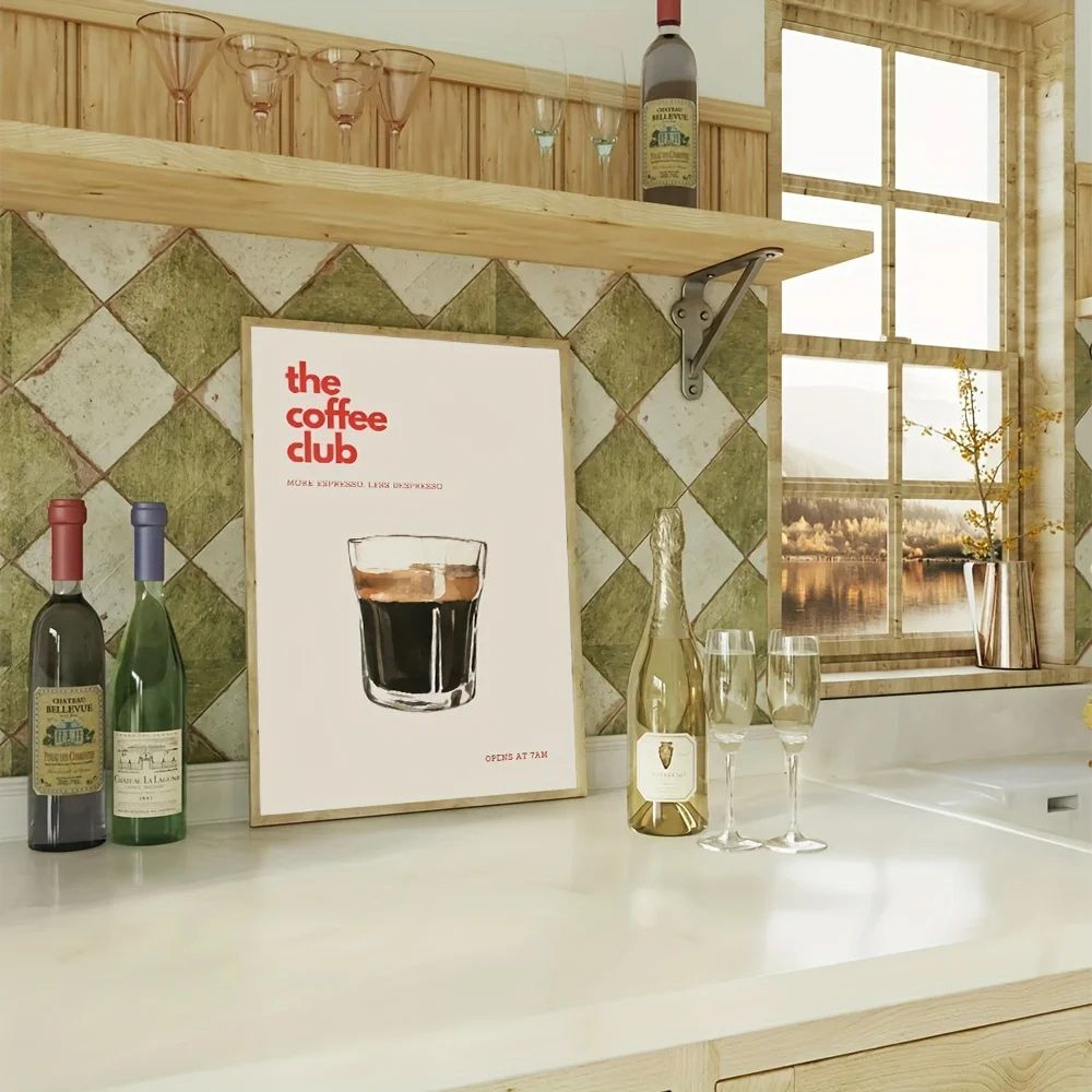 Retro Coffee Club Canvas Wall Art Chic Beige Cafe Aesthetic Print 3