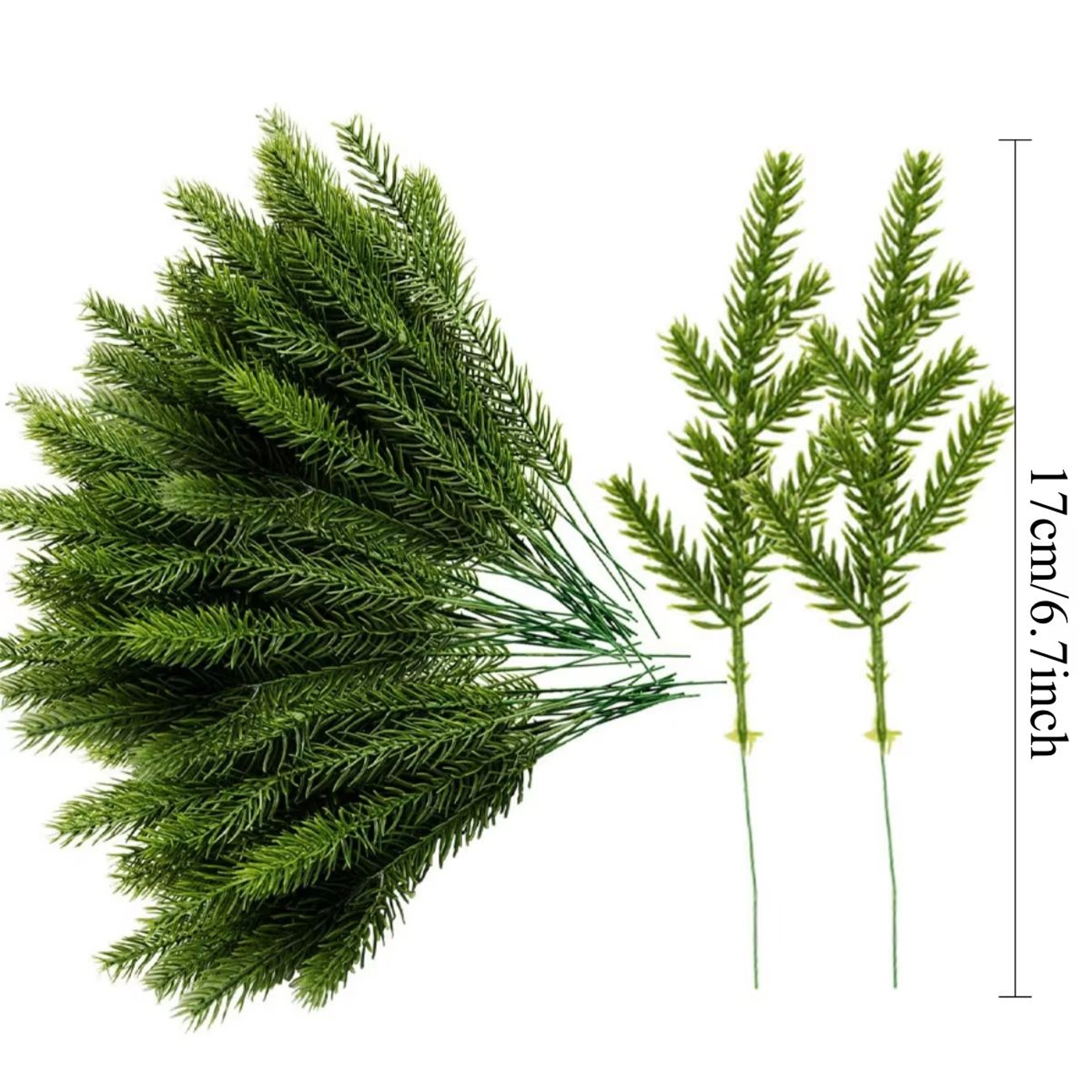 20PCS Artificial Pine Needle Branches Green Christmas DIY Garland Decor Stems 6