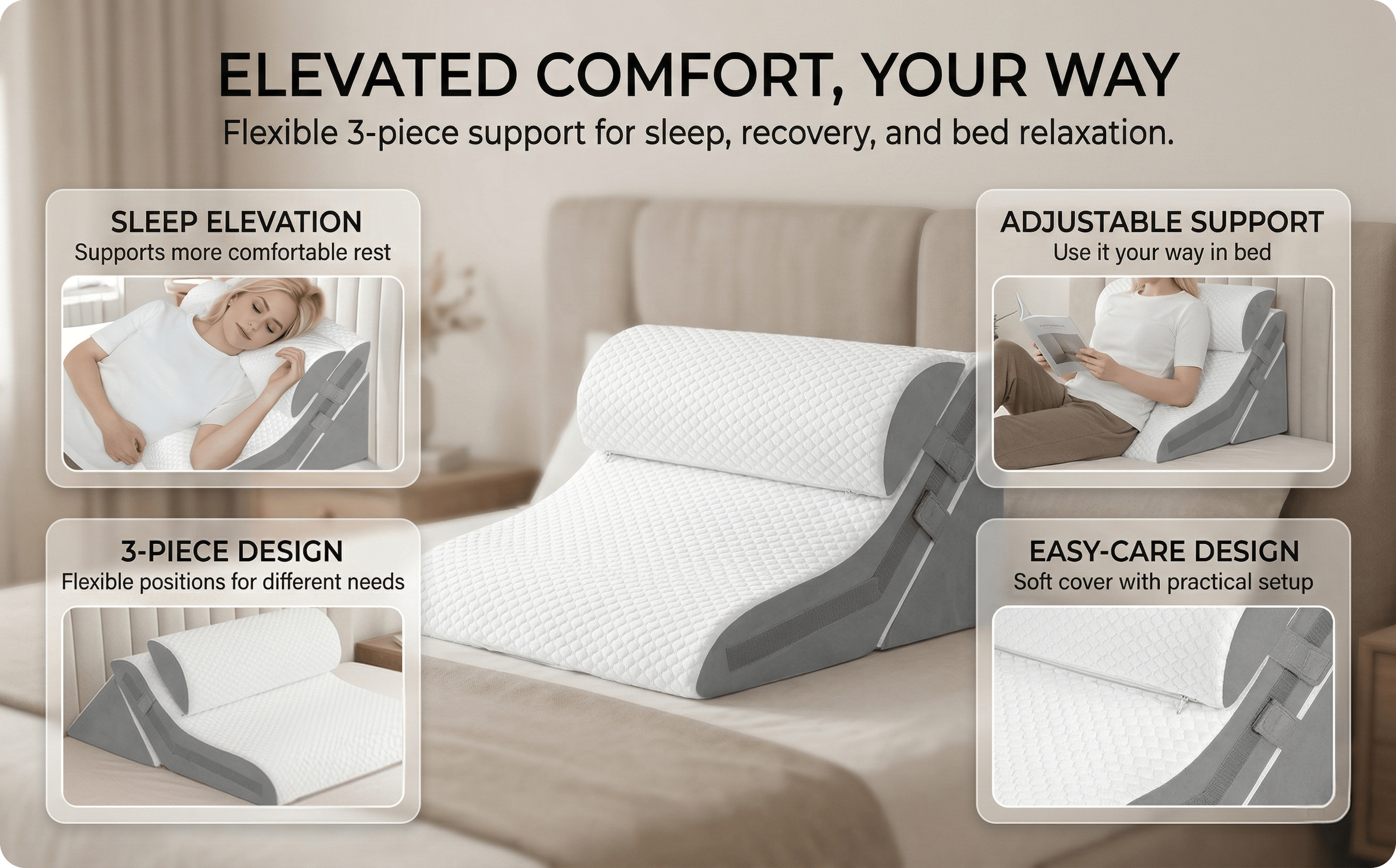Adjustable 3-Piece Wedge Pillow Set for Sleeping, Acid Reflux, Snoring & Post-Surgery Comfort – view 12