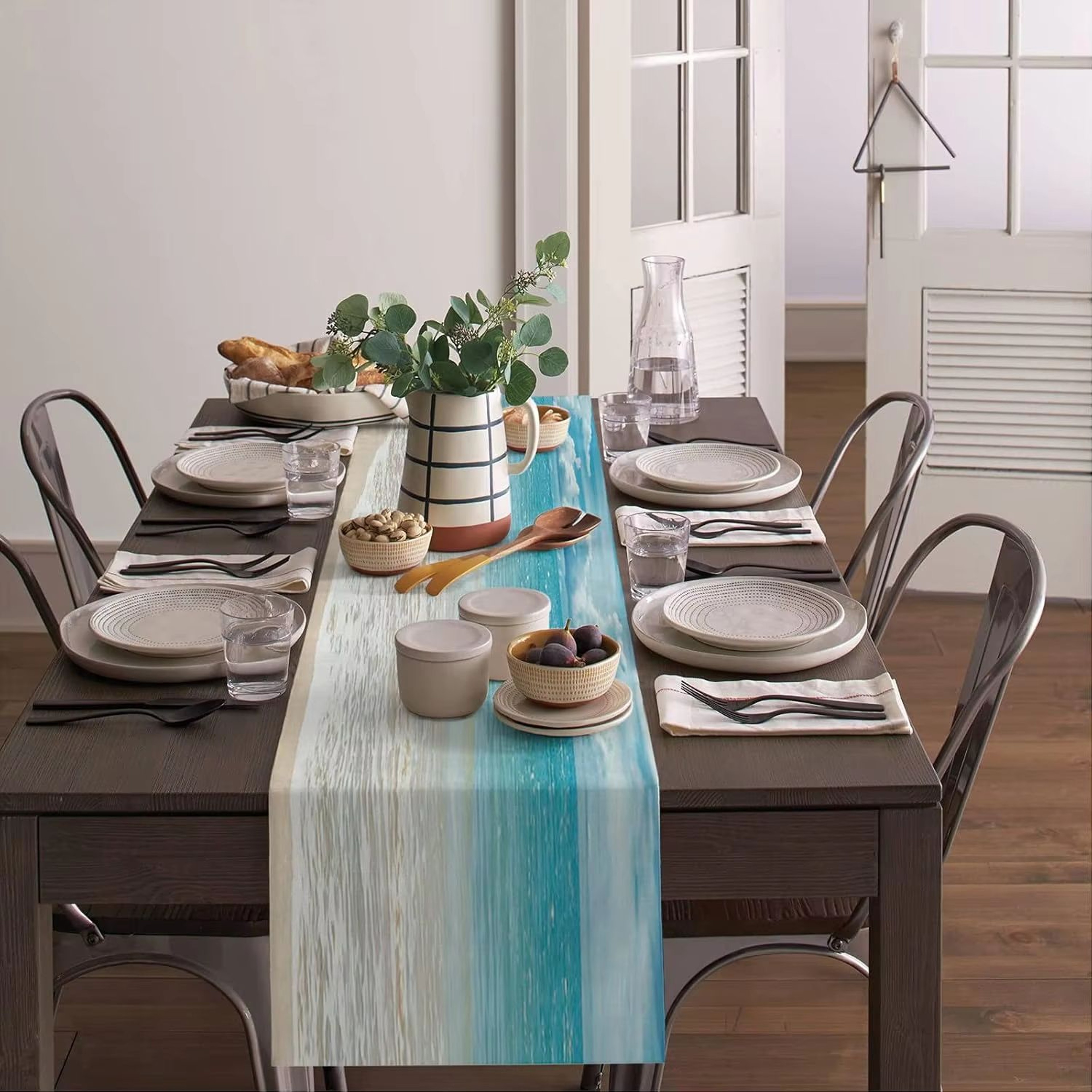 Ocean Beach Linen Table Runner Coastal Farmhouse Dining Table Decor Scarf 2