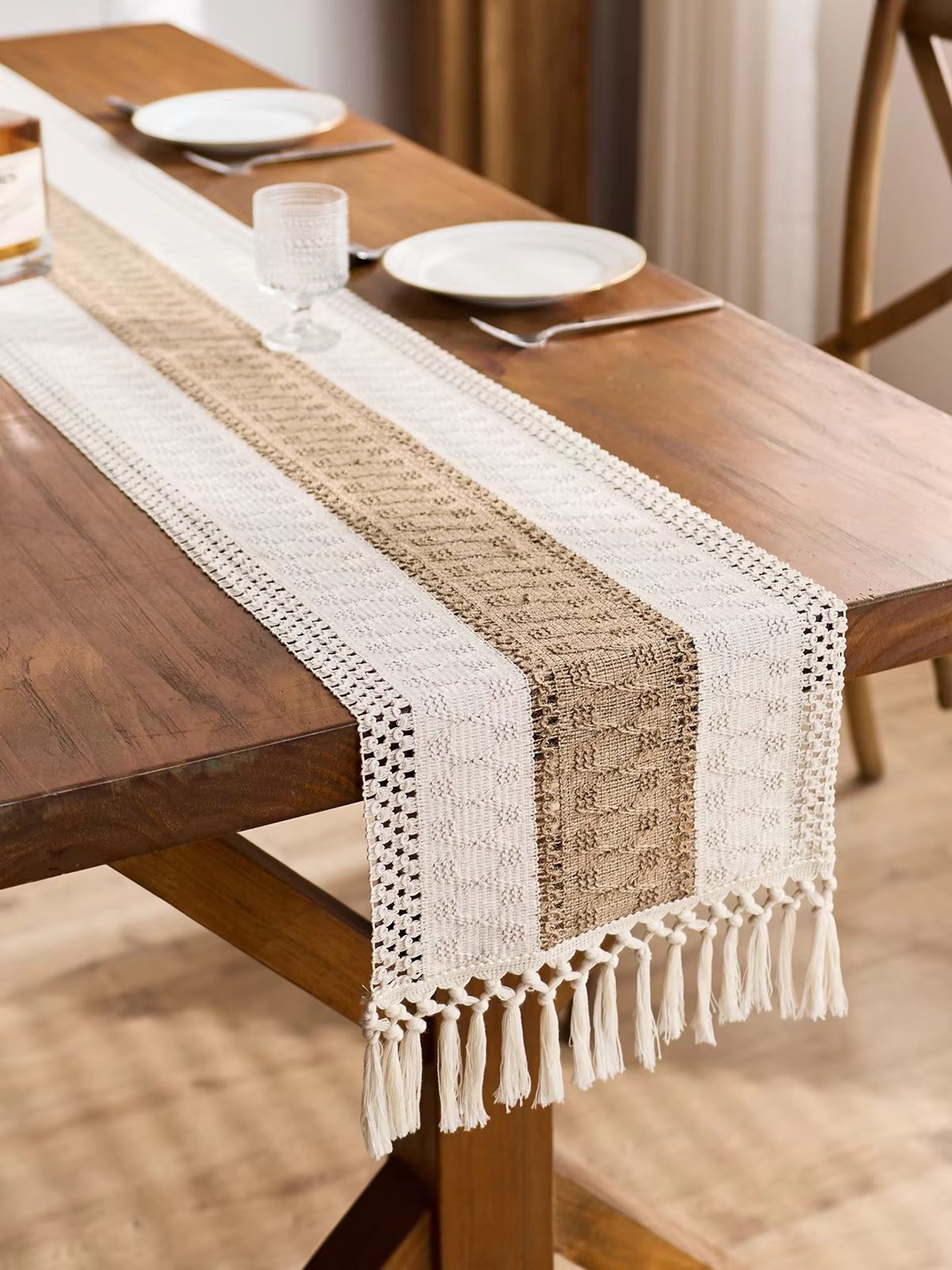 Boho Macrame Table Runner With Tassels For Farmhouse Dining  Home Decor 5