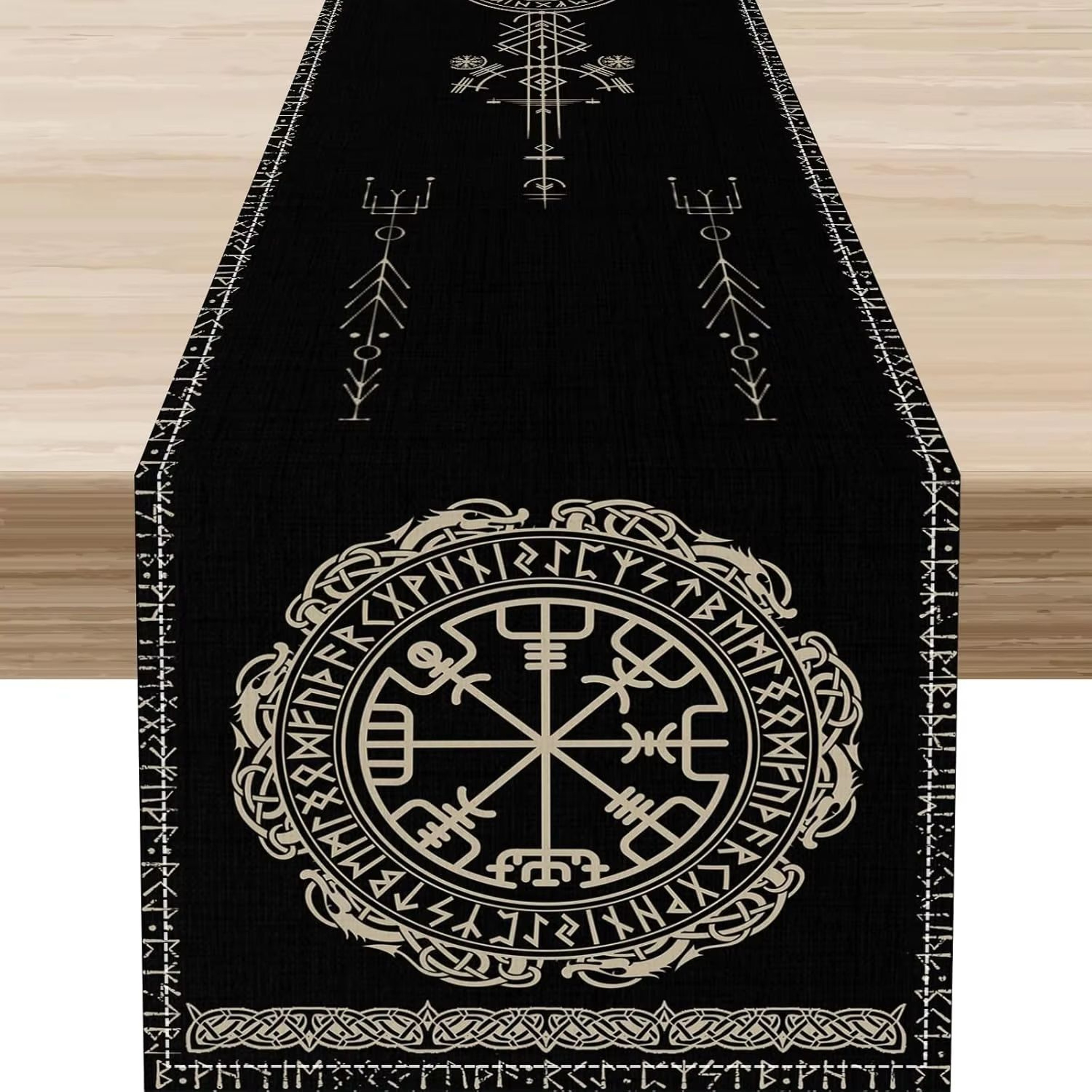 Norse Viking Raven Linen Table Runner With Tree Of Life Mythology Design 9