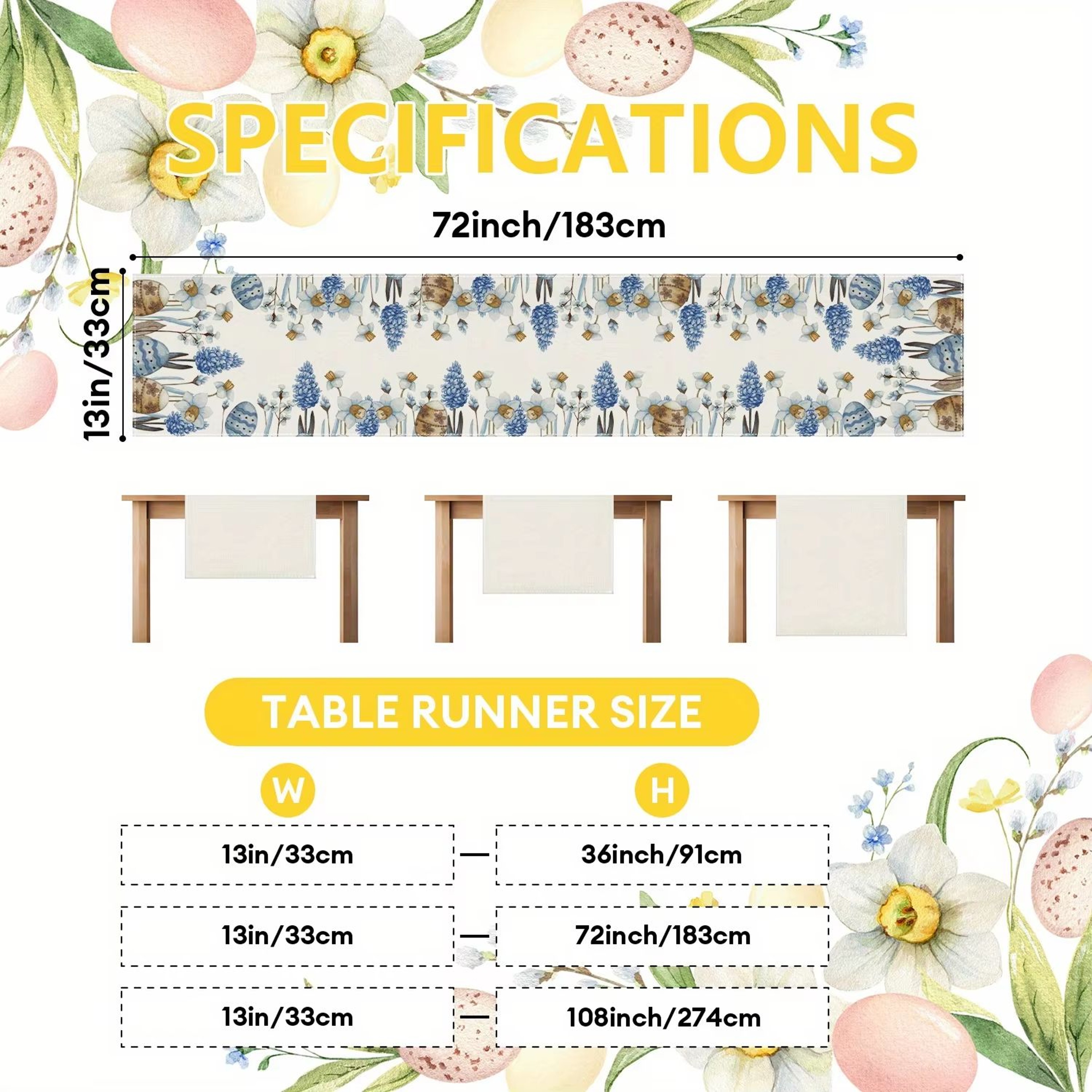 Easter Blue Egg Floral Linen Table Runner Spring Botanical Dining Table Decor – view 6