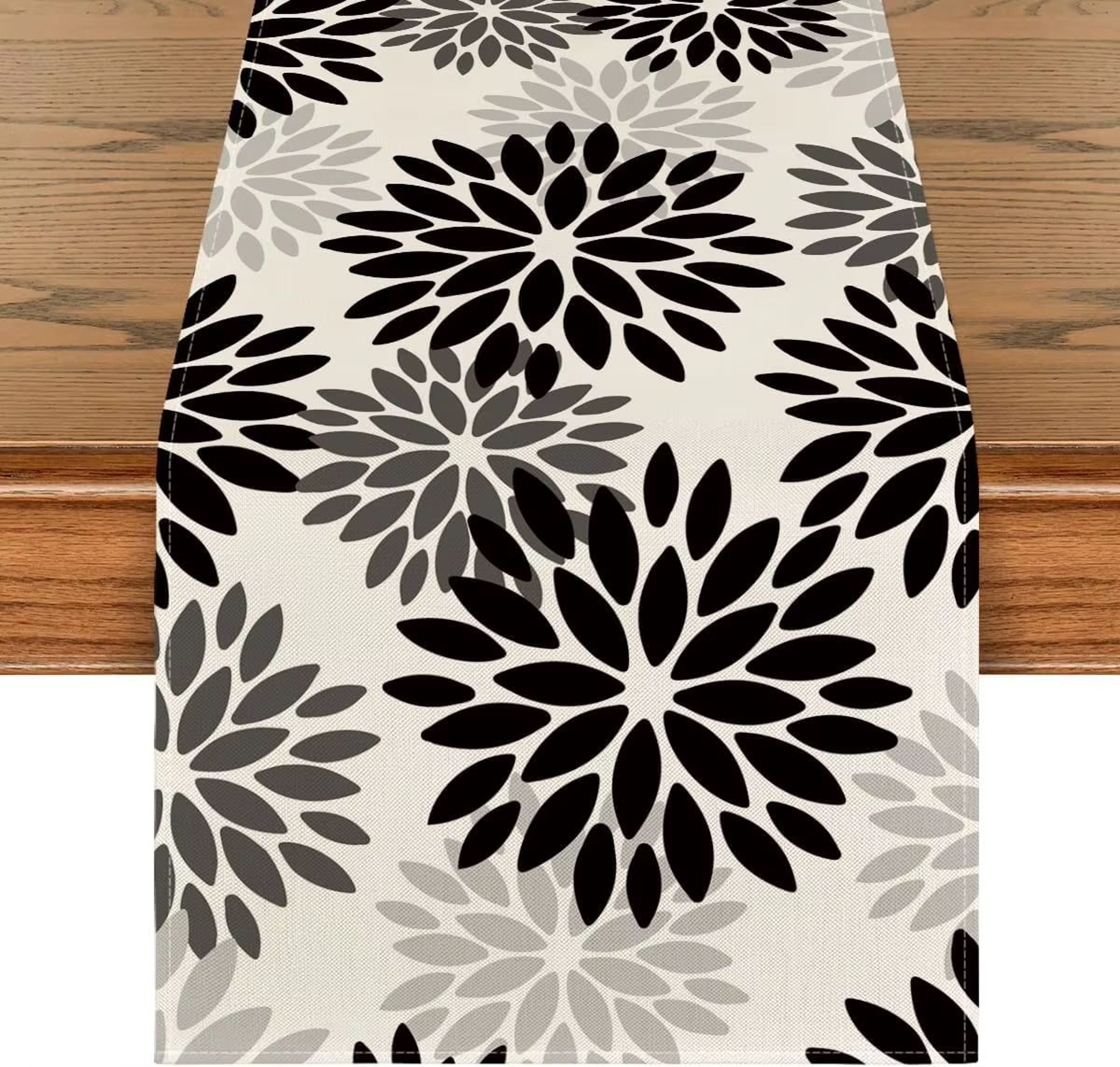 Blue Dahlia Floral Linen Table Runner Summer Spring Farmhouse Dining Decor 13