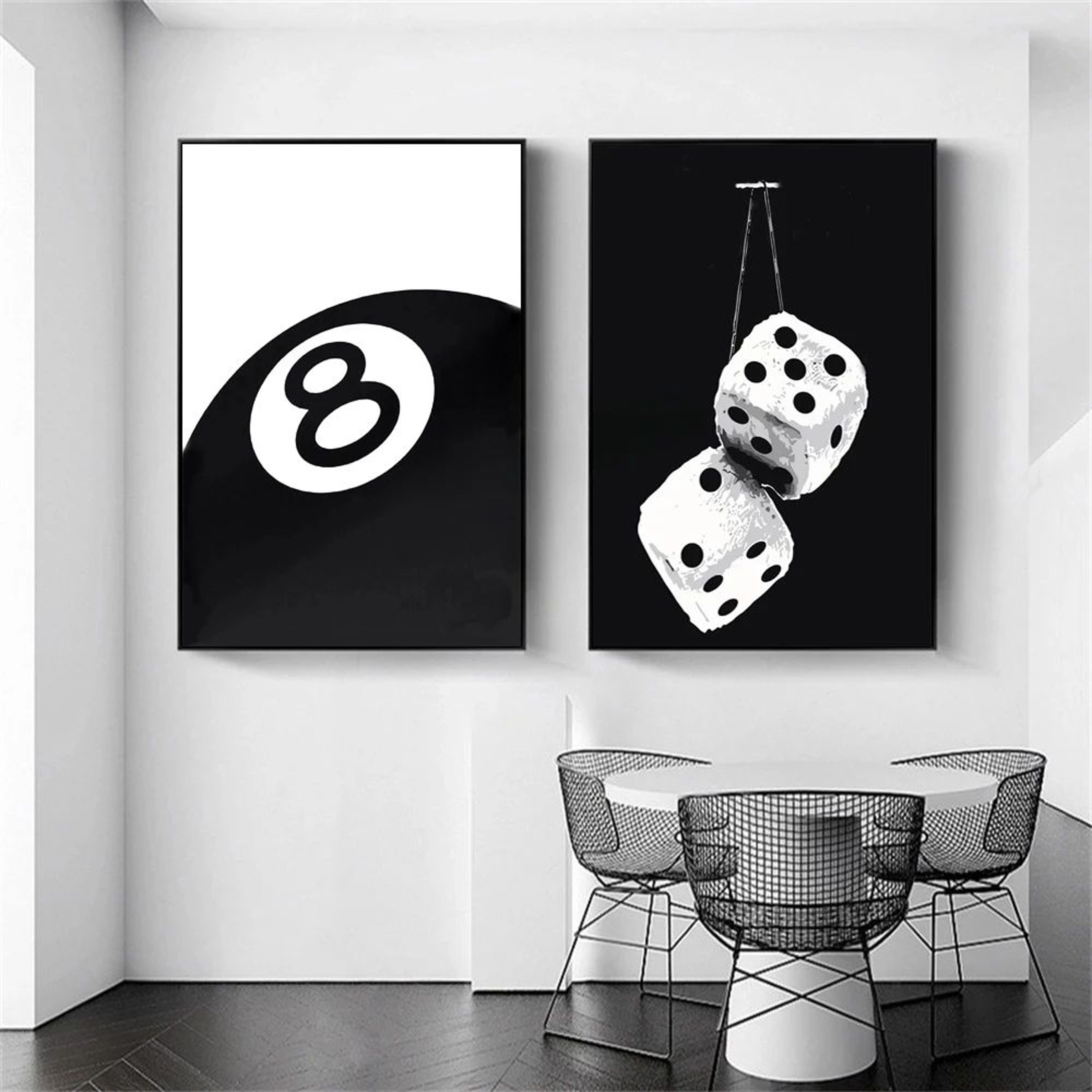 Black And White 8 Ball Billiards Canvas Wall Art Modern Pool Room Decor Poster 0