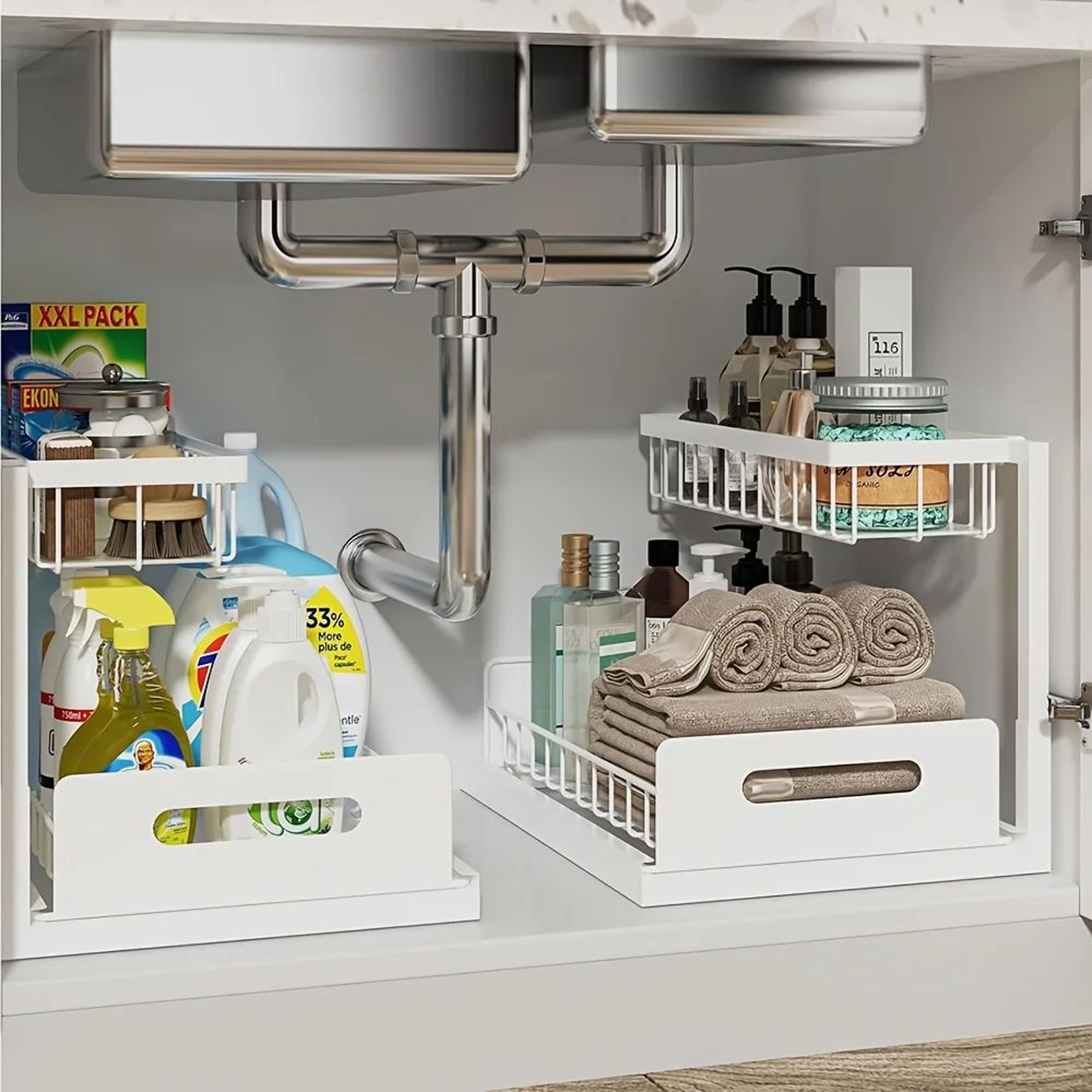 SlidePro 2 Tier Under Sink Organizer Rustproof Metal Pull Out Cabinet Storage 0