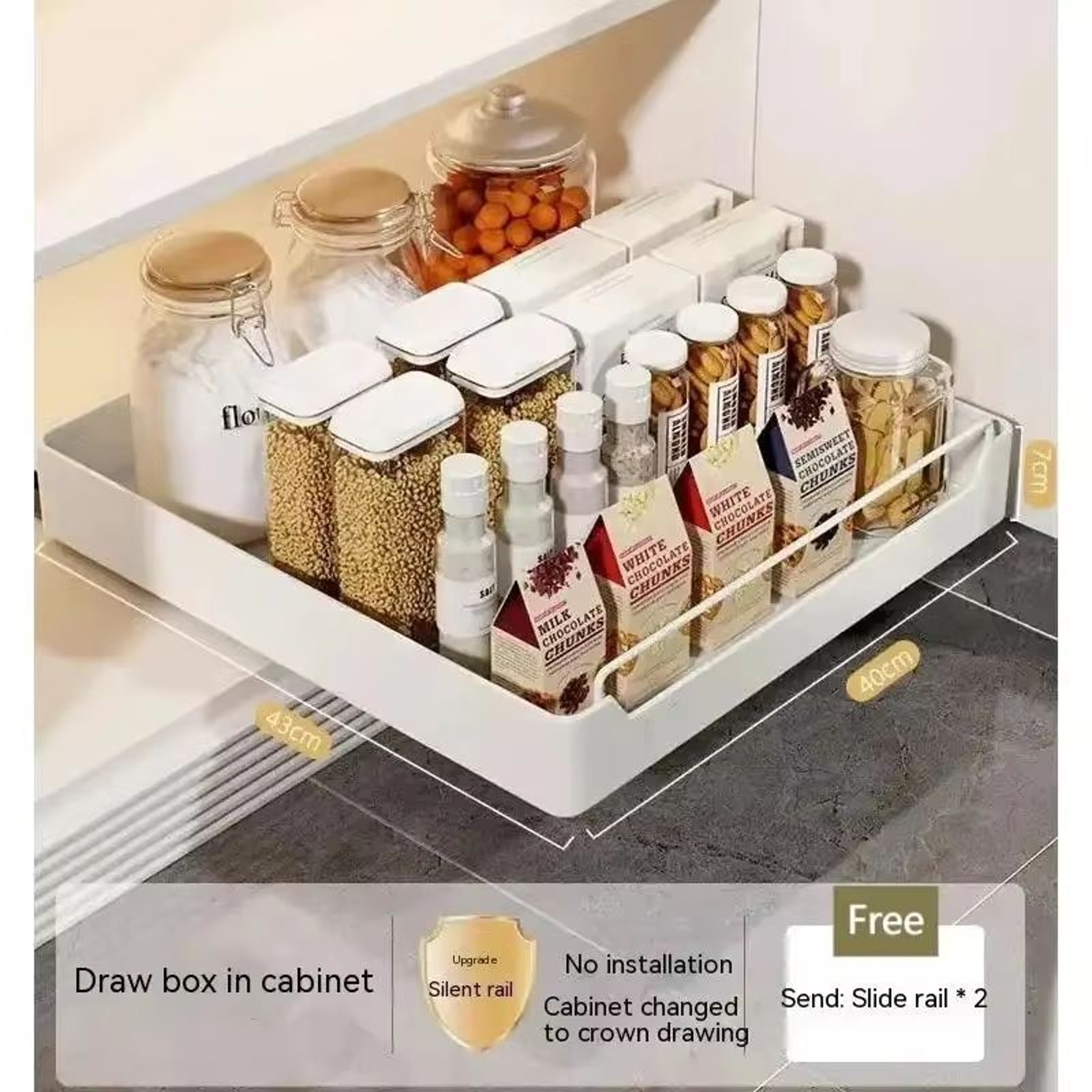 SlideEase Pull Out Cabinet Spice Rack With Rails Metal Kitchen Organizer 8