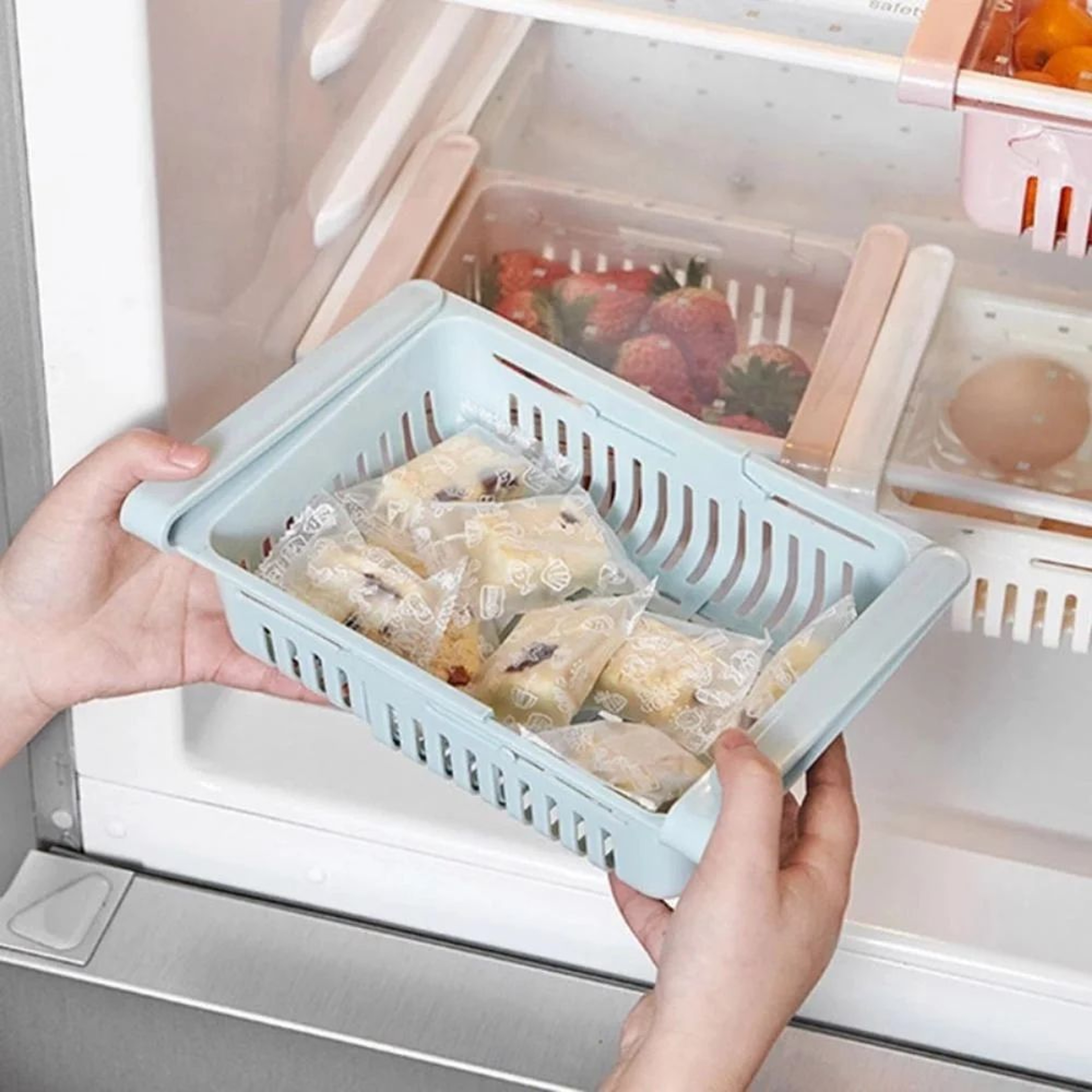 PullOut Refrigerator Drawer Organizer With Adjustable Shelf Fit And FreshKeeping Design 4