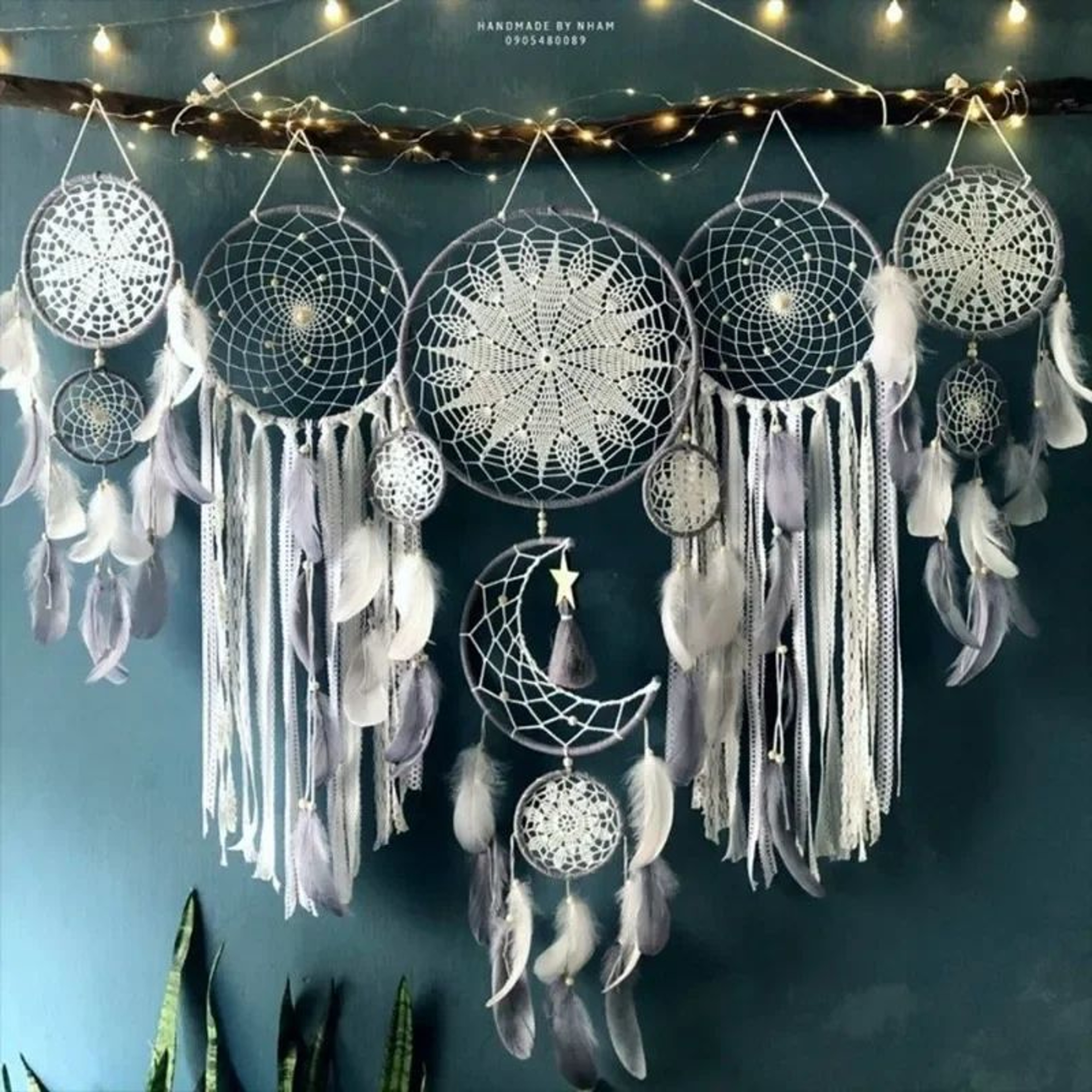 5Piece Boho Macrame Dream Catcher Set  Moon Wall Hanging Decor 4