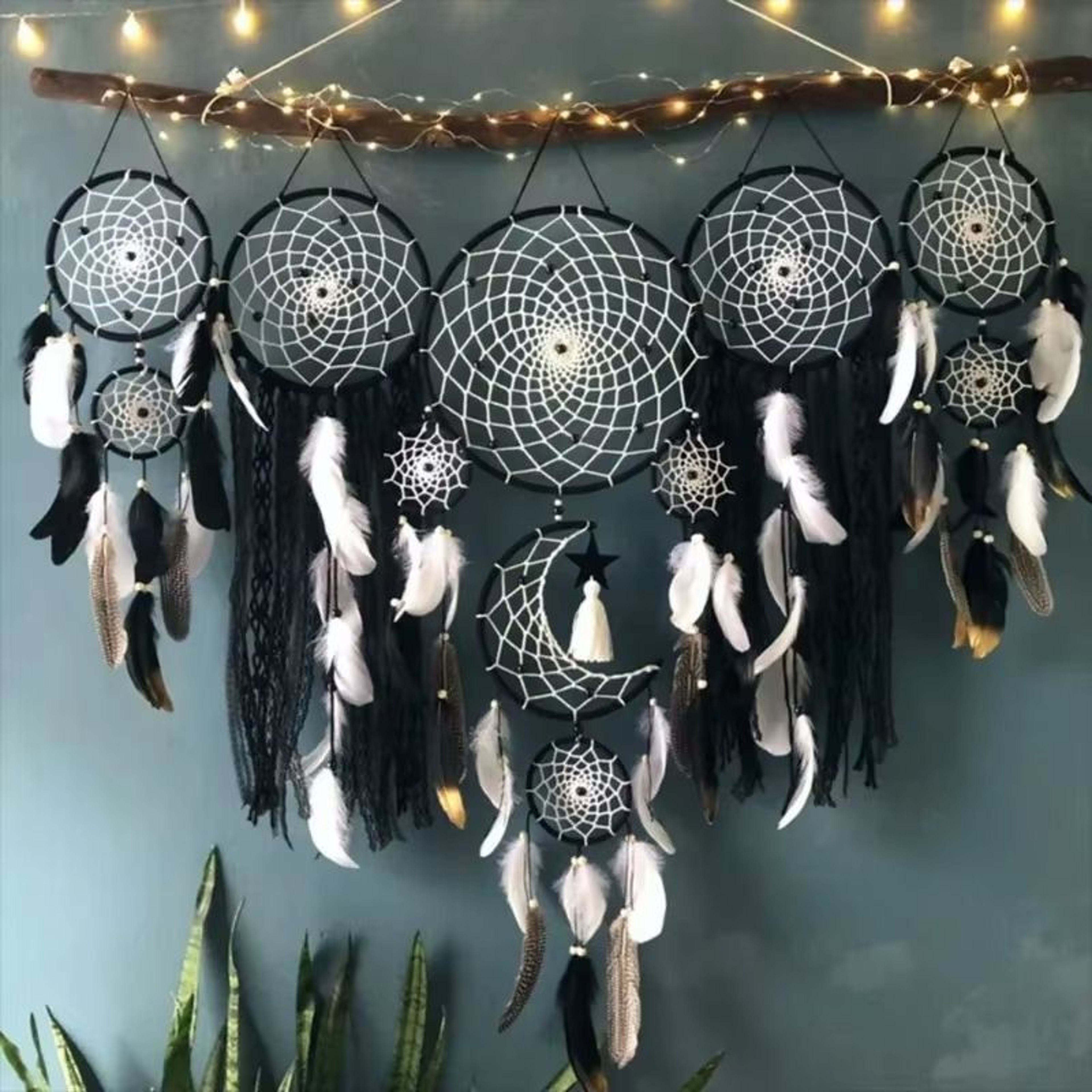 5Piece Boho Macrame Dream Catcher Set  Moon Wall Hanging Decor 5