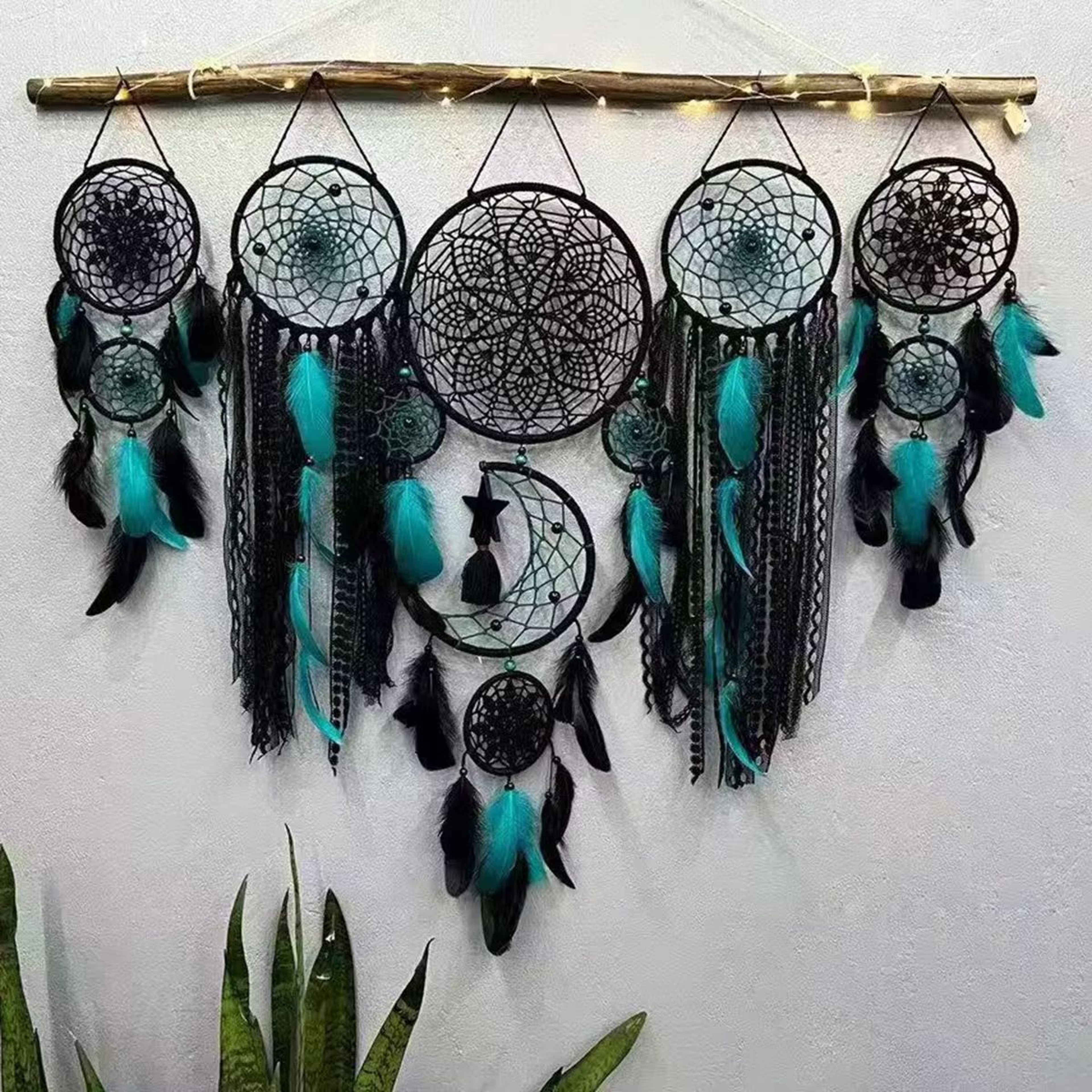5Piece Boho Macrame Dream Catcher Set  Moon Wall Hanging Decor 12