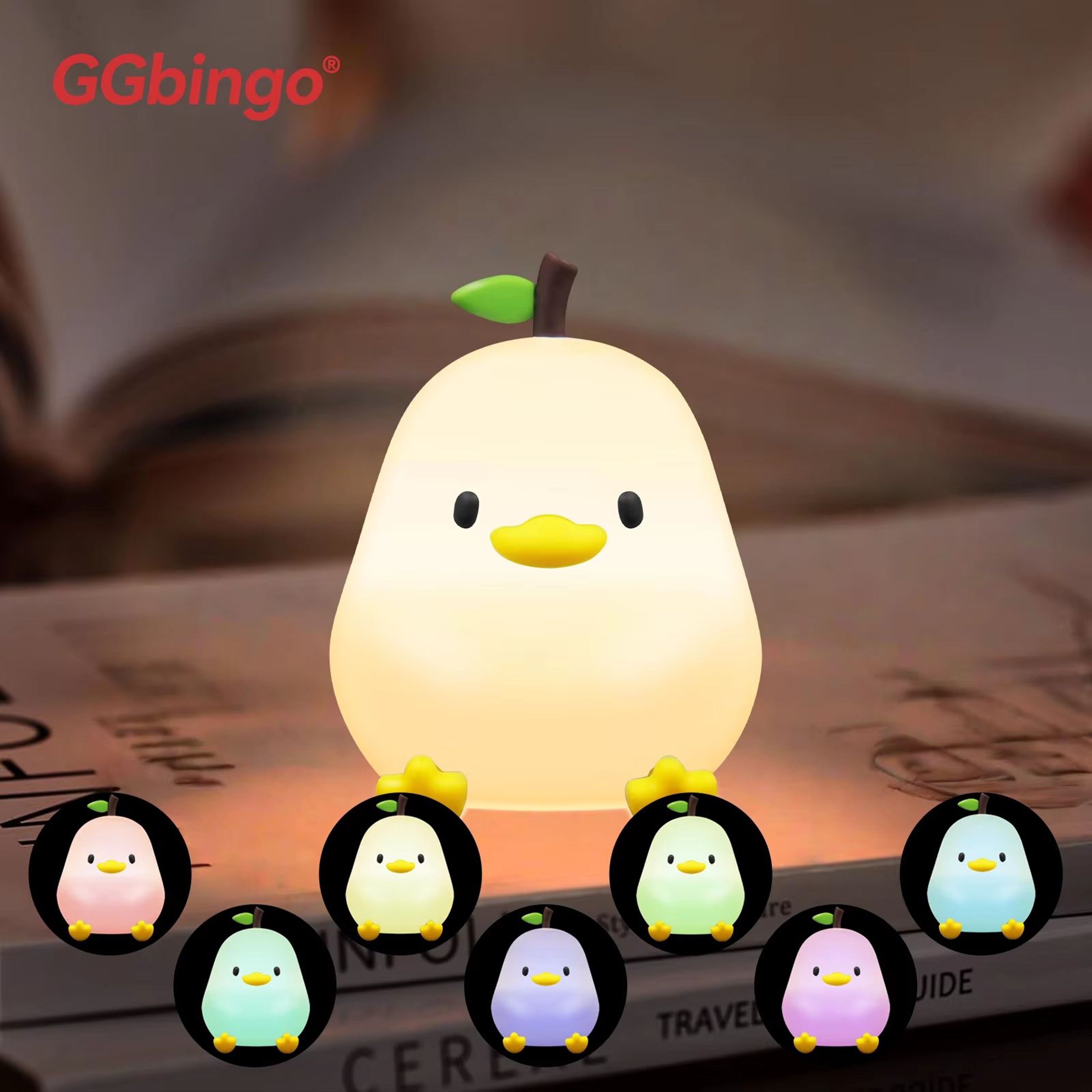 Cute Pear Silicone Night Light 7Color Touch Dimmable USB Rechargeable Lamp 7