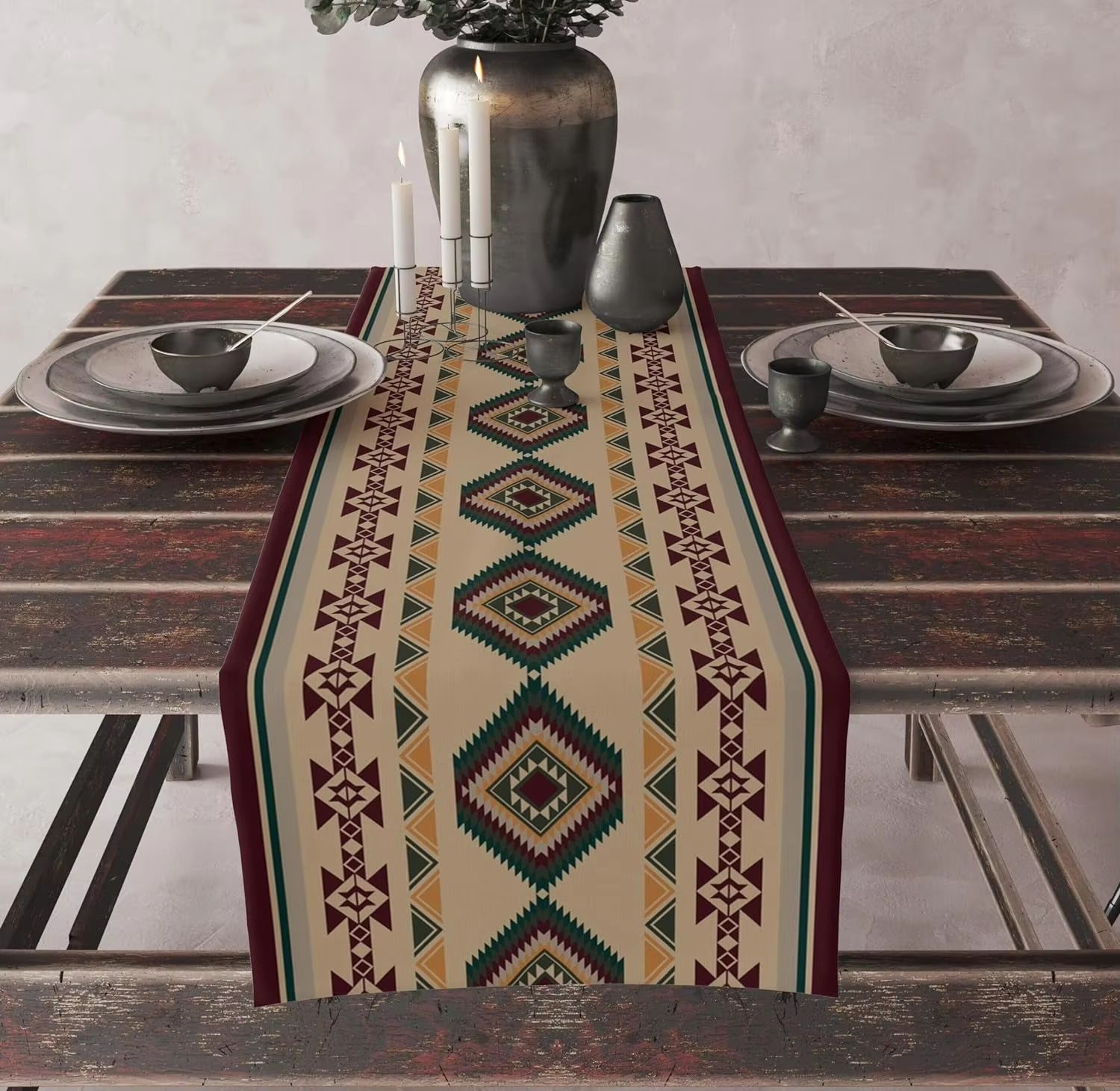 Aztec Boho Linen Table Runner Geometric Tribal Dining Table Decor 11