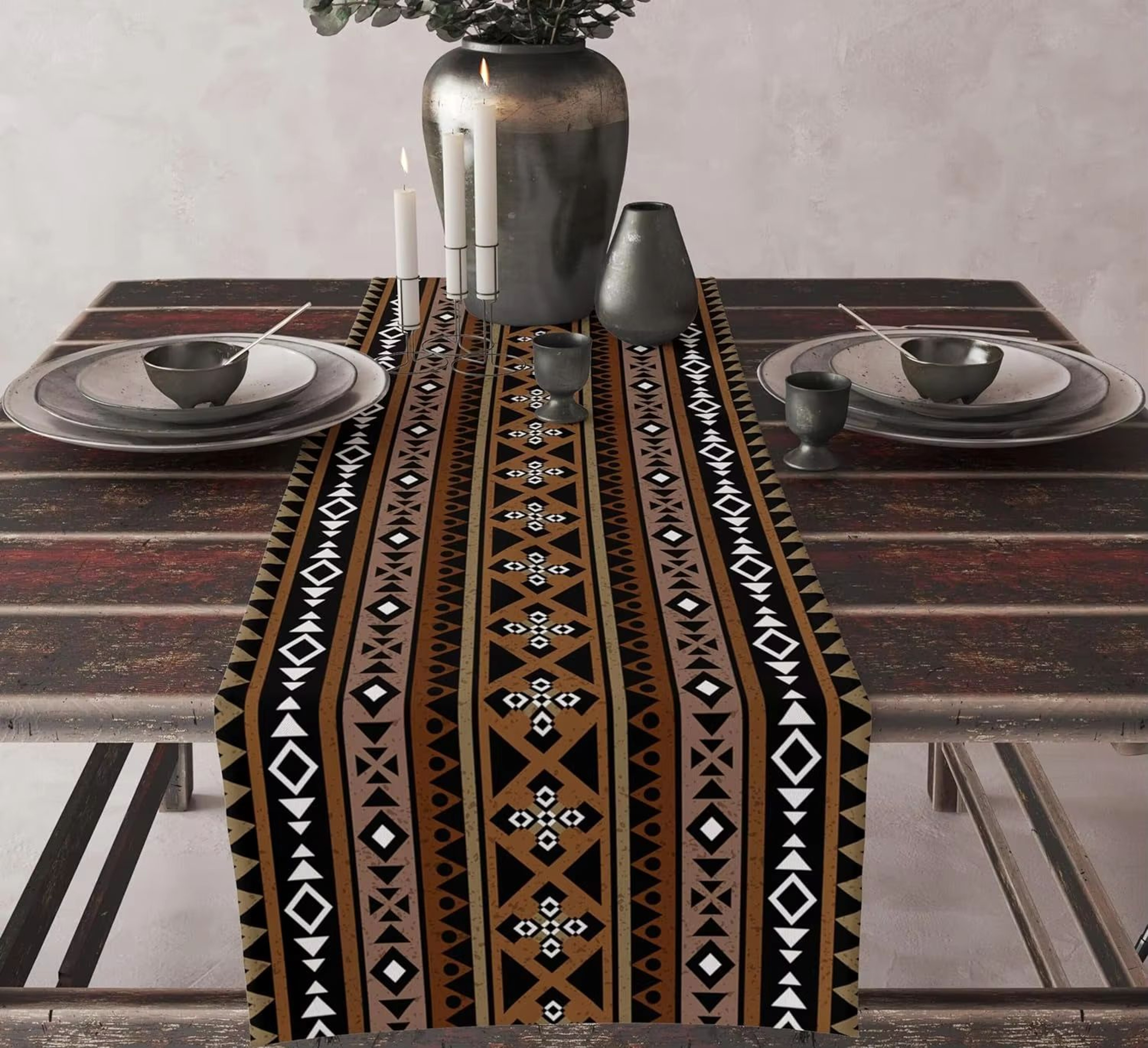 Aztec Boho Linen Table Runner Geometric Tribal Dining Table Decor 16