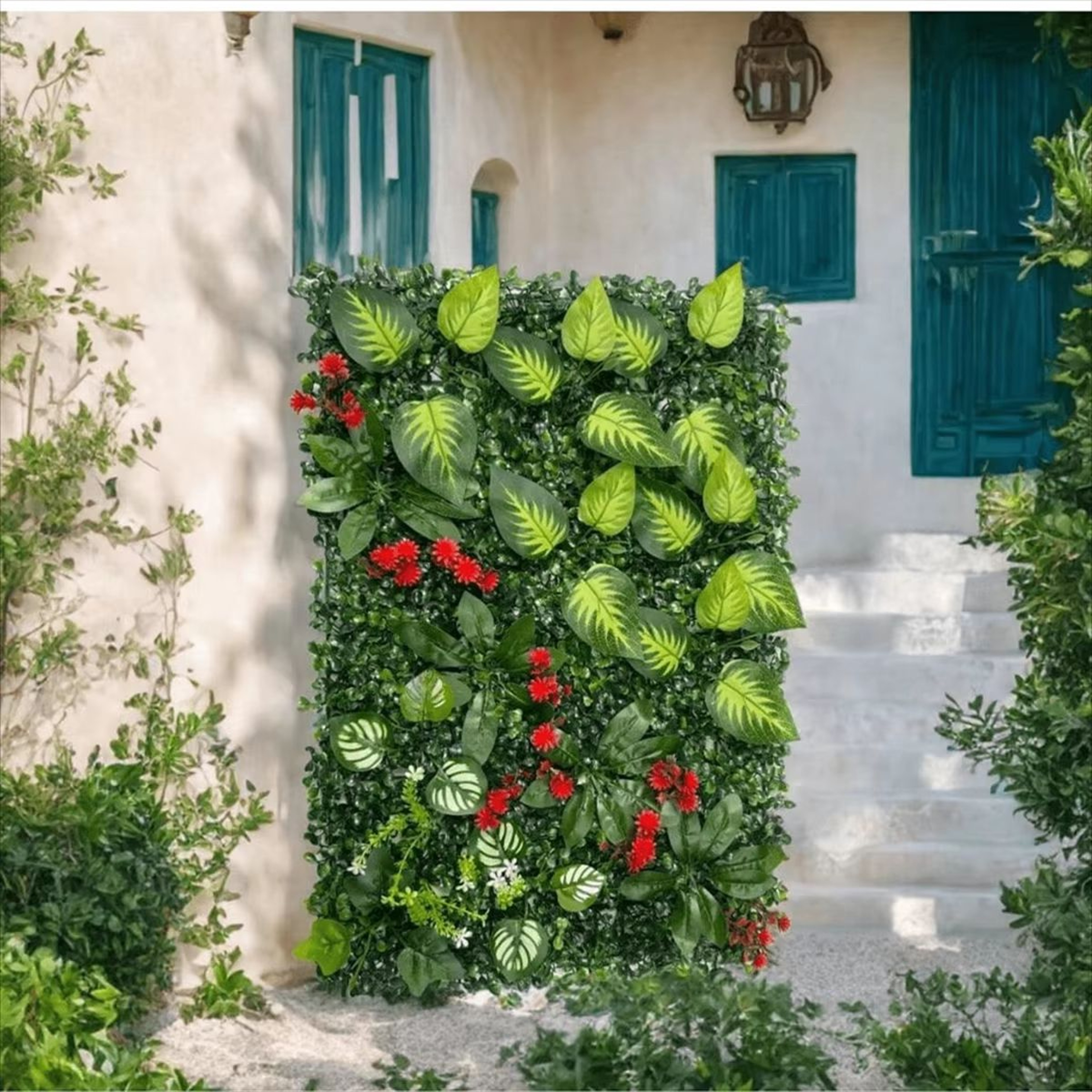 Artificial Grass Wall Panel With Flowers For Indoor Greenery Backdrop And Privacy Decor 3