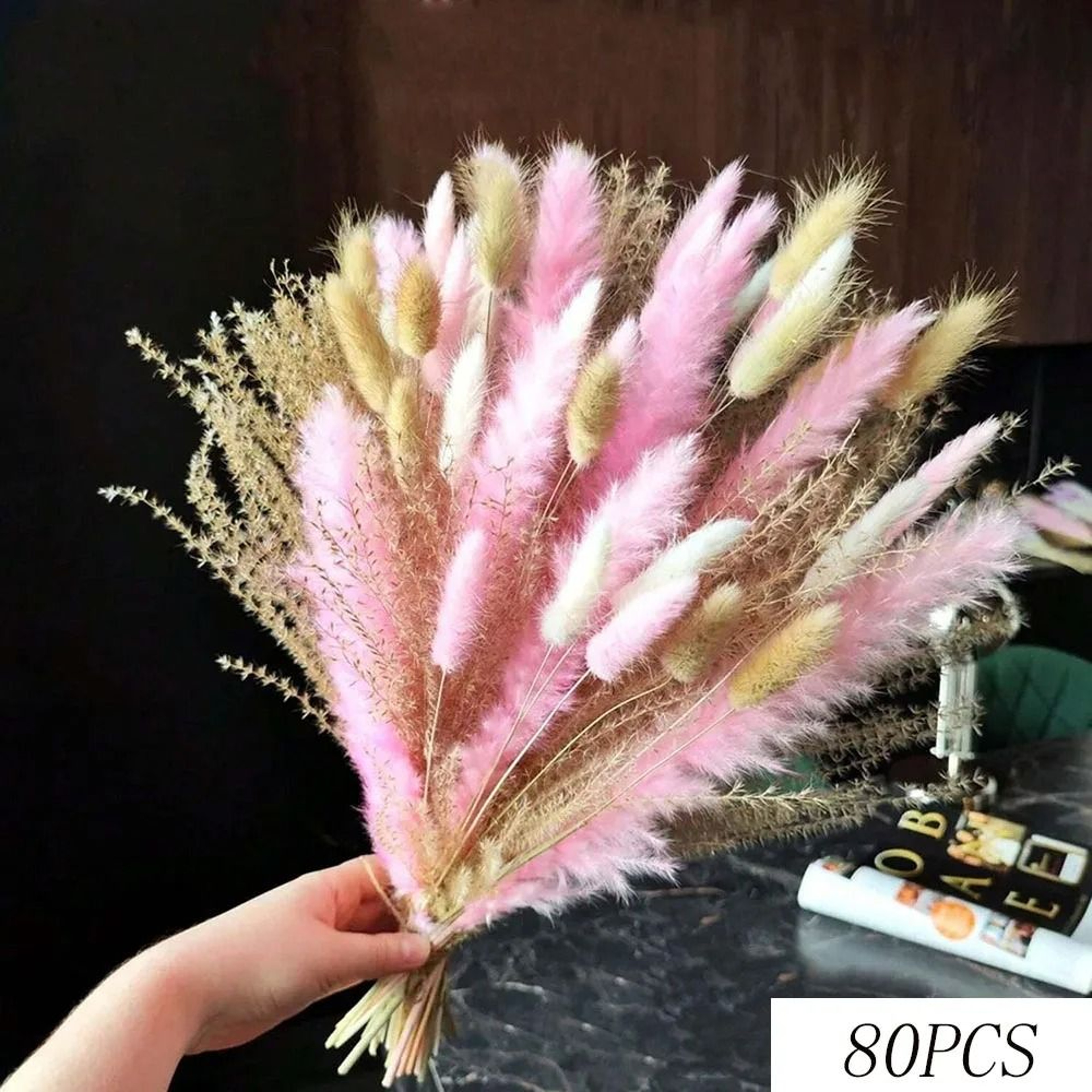 Pink White Dried Flower Pampas Bouquet  Boho Wedding Centerpiece Decor 9
