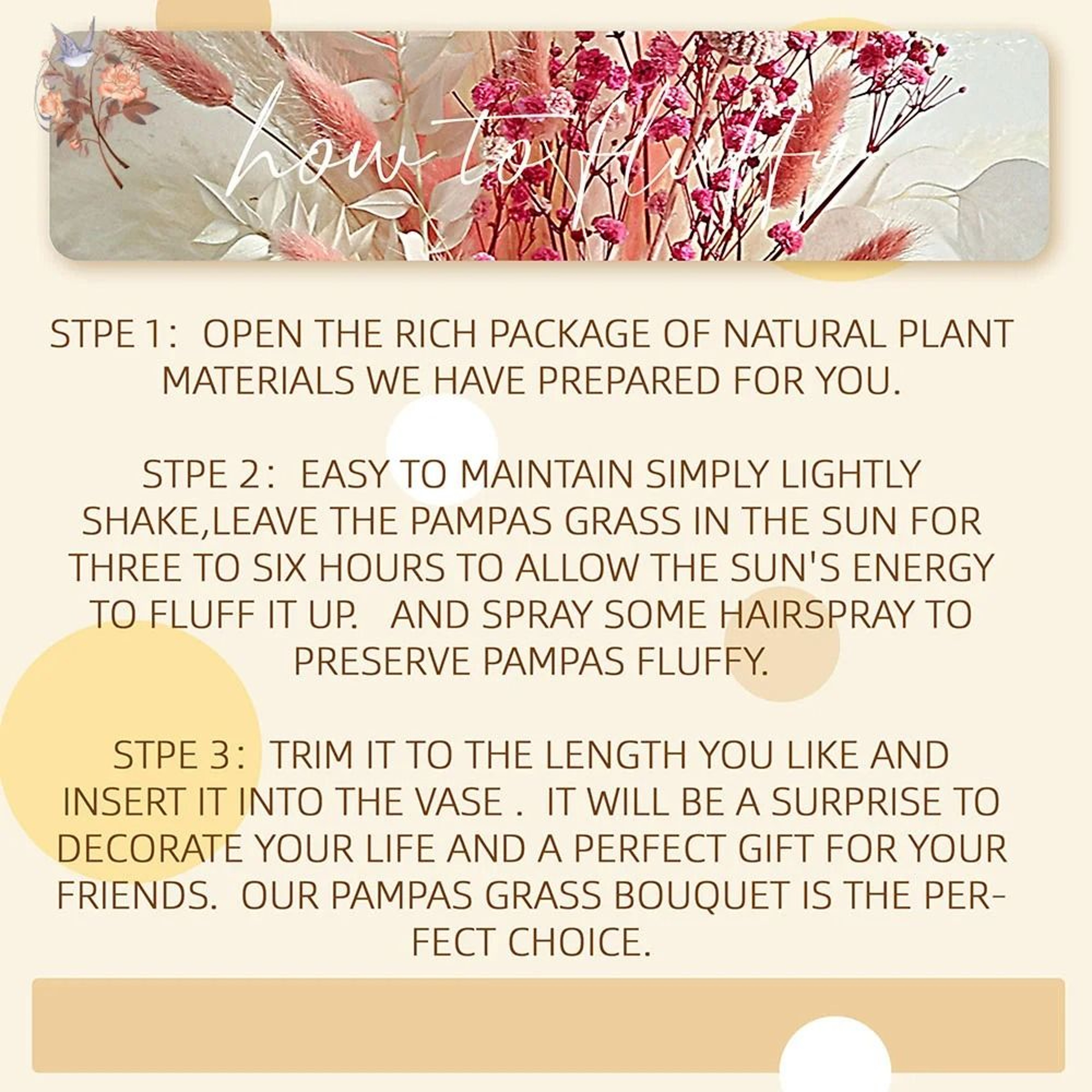 Pink White Dried Flower Pampas Bouquet  Boho Wedding Centerpiece Decor 6