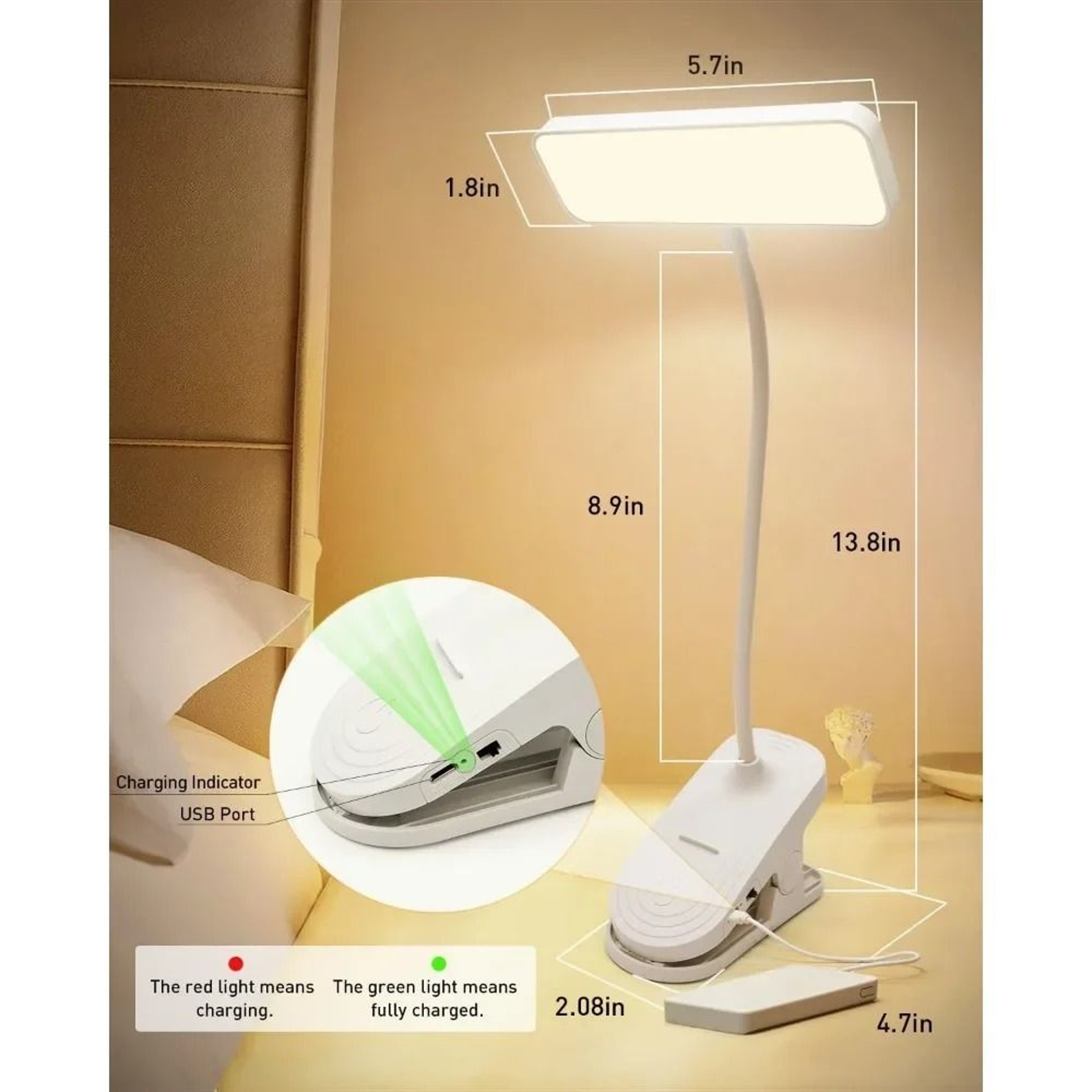 USB Rechargeable ClipOn LED Desk Lamp  LED Desk Lamp With Clip Flexible Gooseneck EyeCare Reading L 3