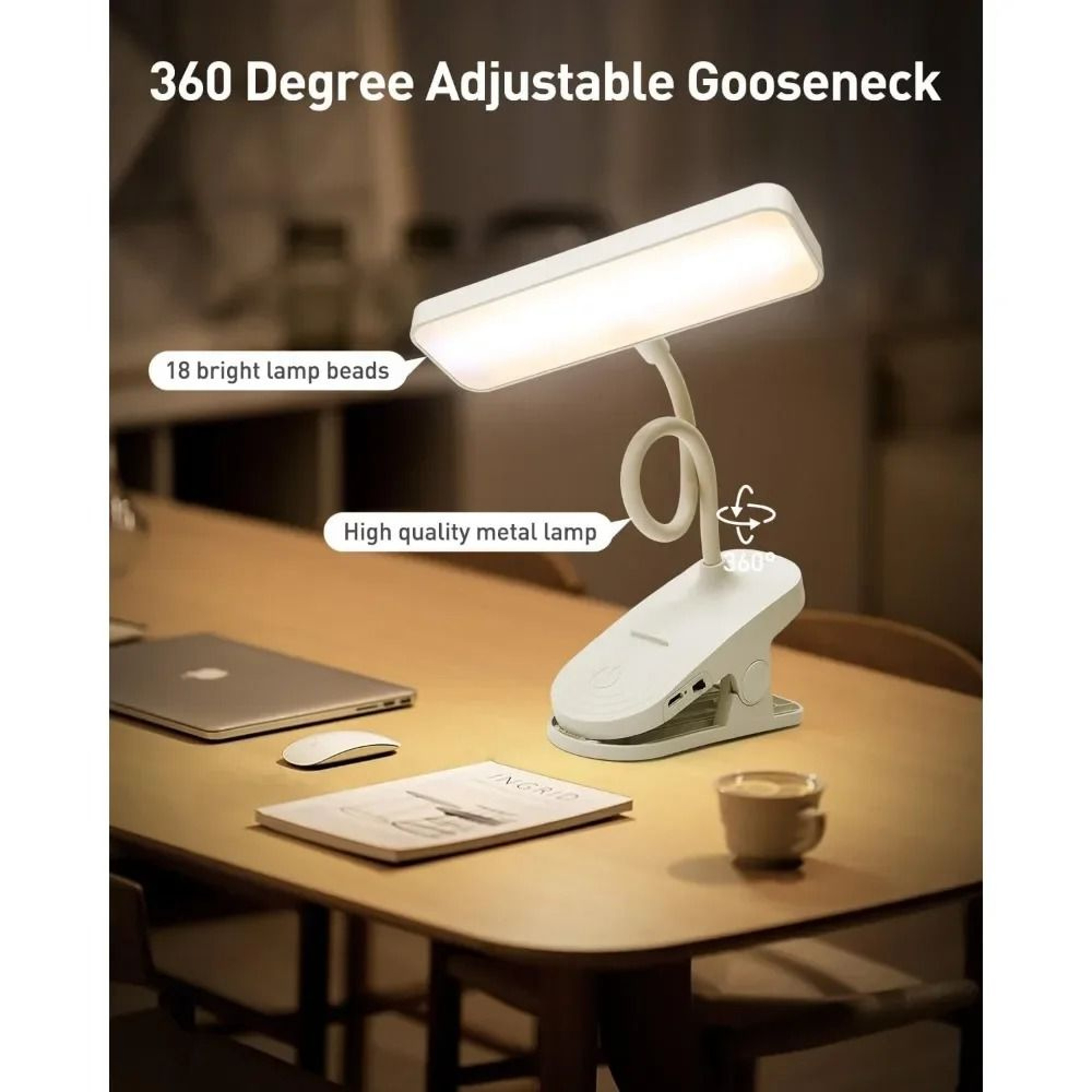 USB Rechargeable ClipOn LED Desk Lamp  LED Desk Lamp With Clip Flexible Gooseneck EyeCare Reading L 4