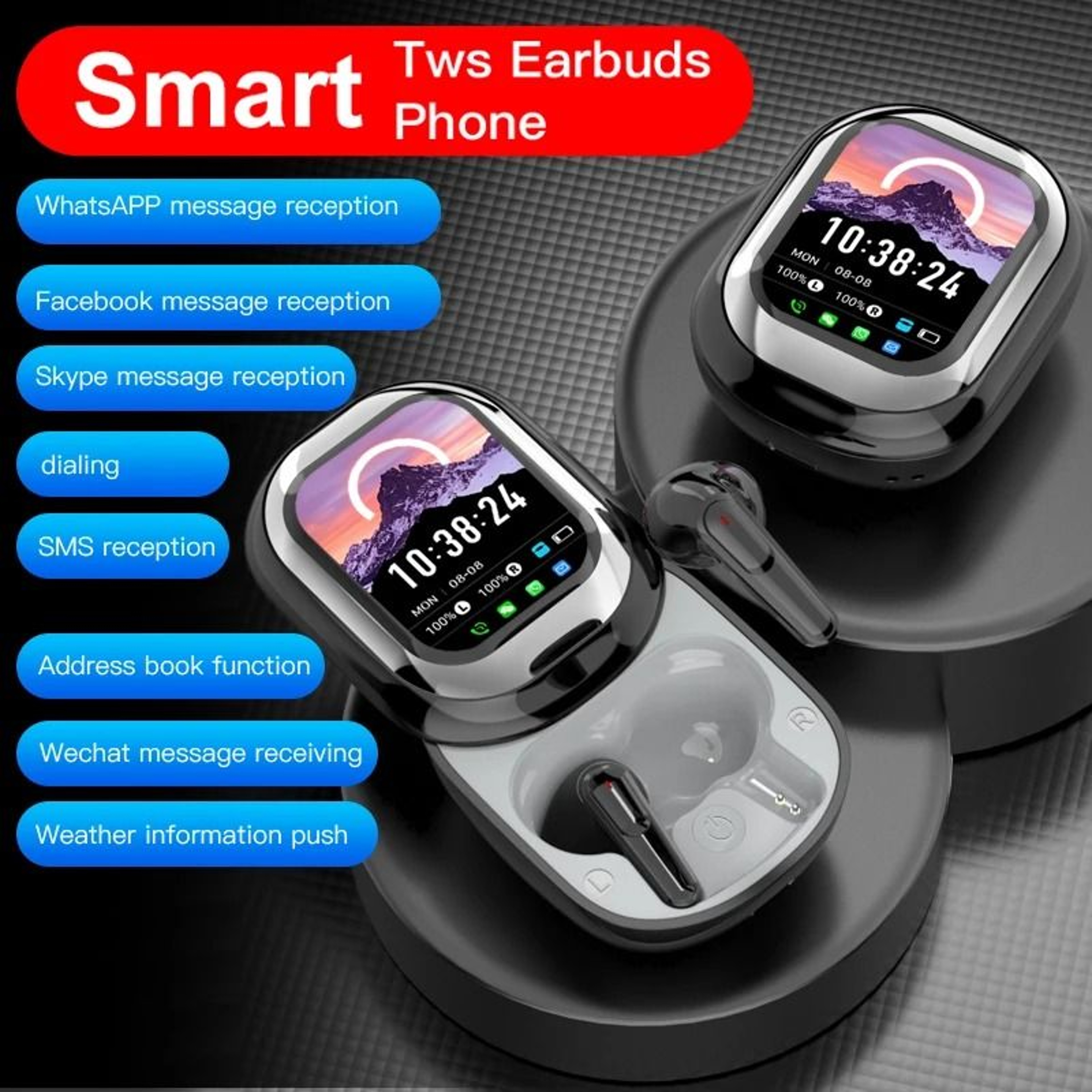 Smart Touch Screen LED TWS Earbuds With App Control And Wireless Charging Case 1