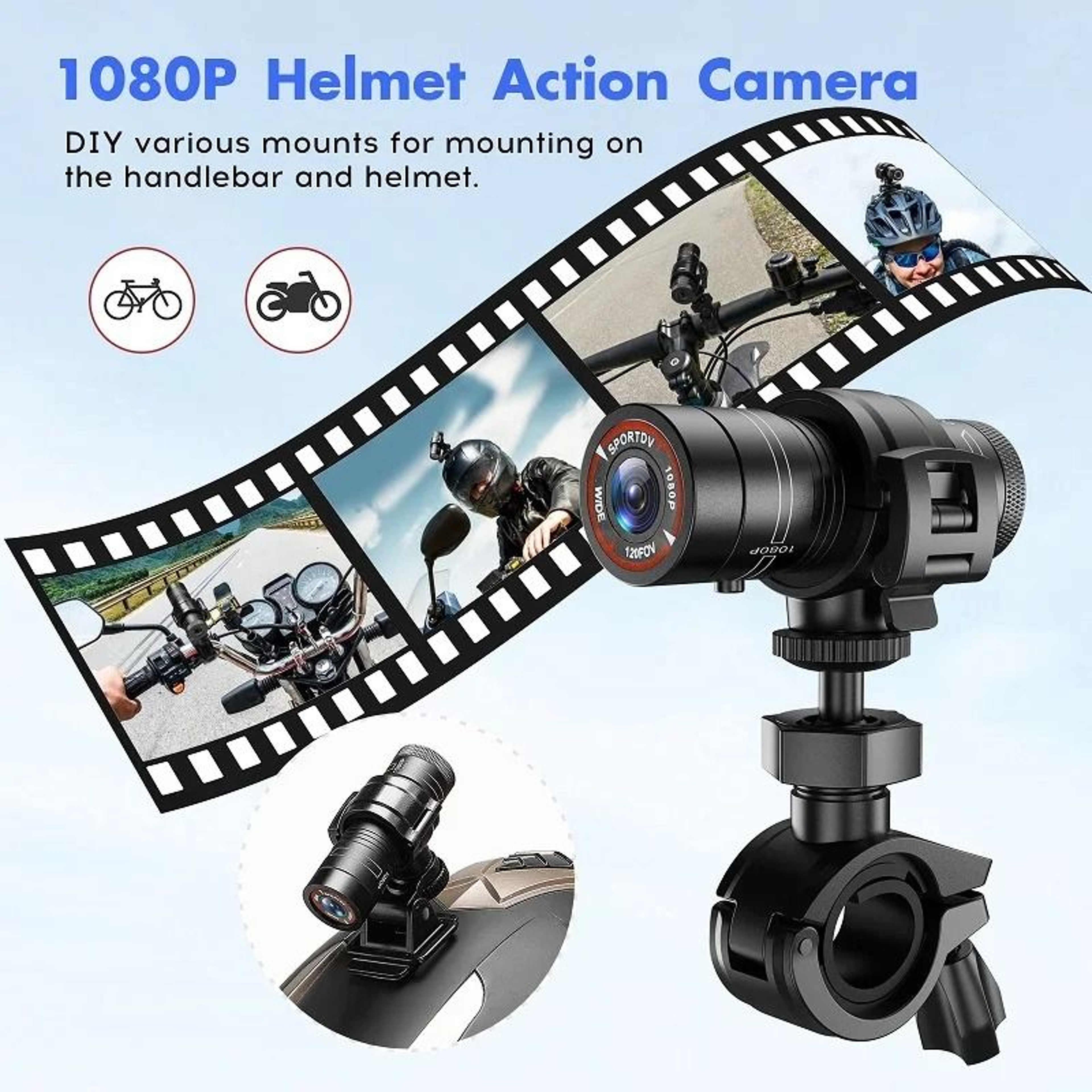 Compact 1080P Helmet Action Camera With Flashlight Waterproof Sports Cam 3