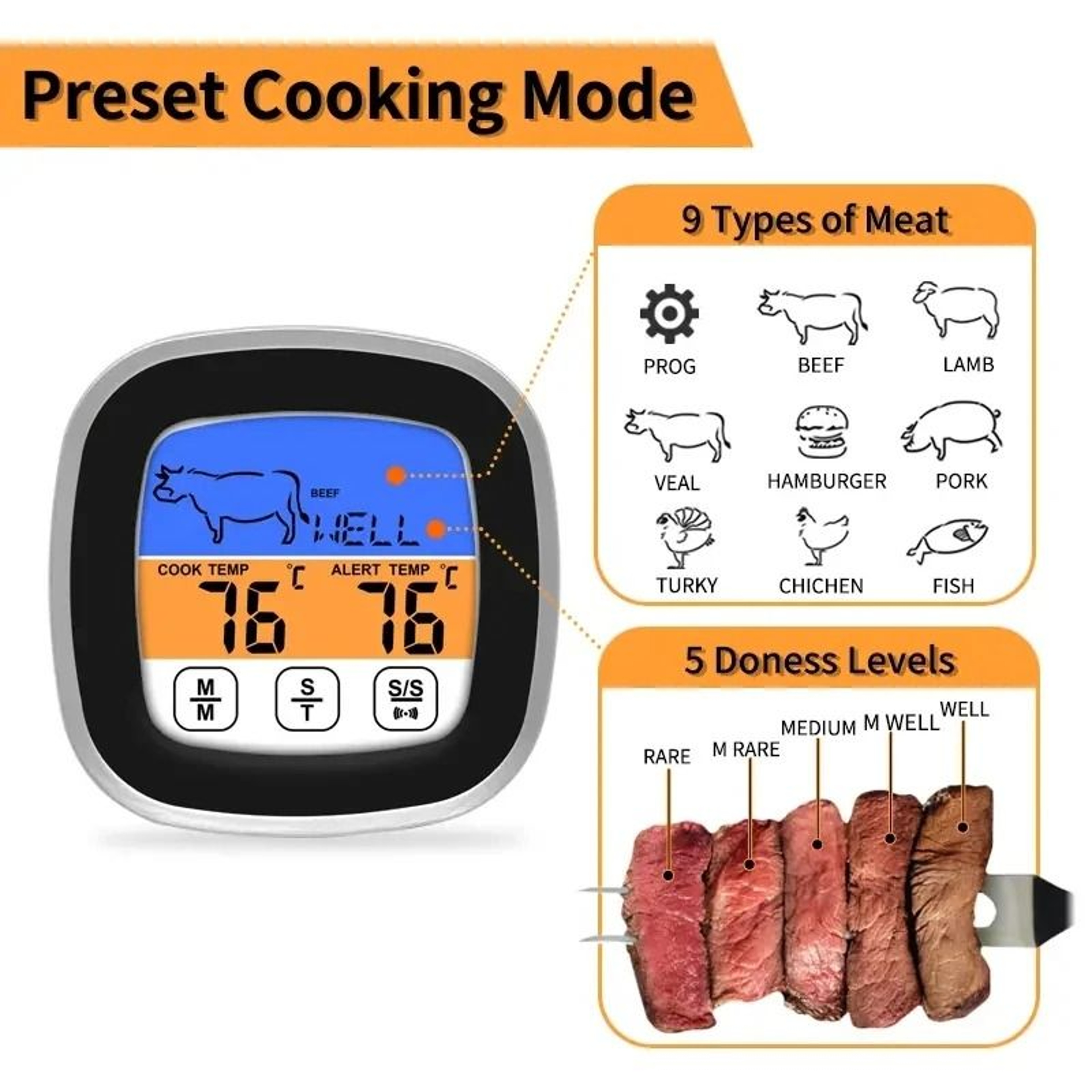 Digital Touchscreen Meat Thermometer With Timer And Precision Probe For BBQ And Kitchen 4