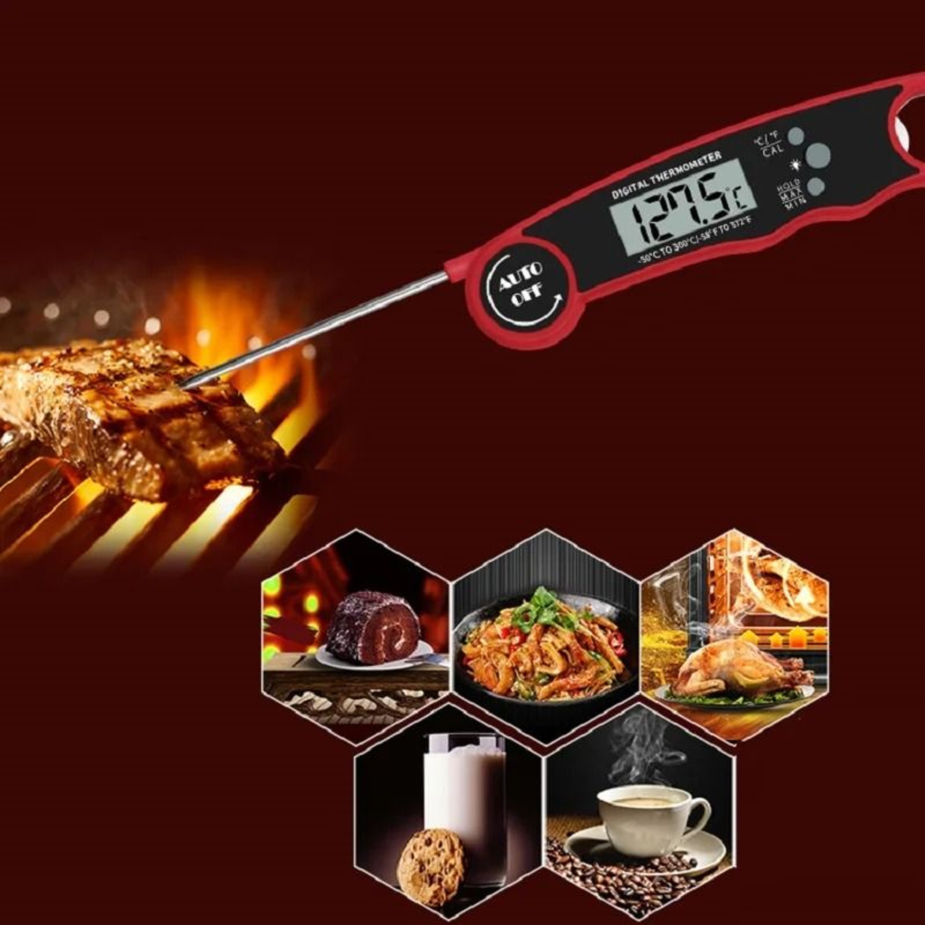Digital Instant Read Meat Thermometer With Backlight And Hold Function For BBQ And Kitchen 3