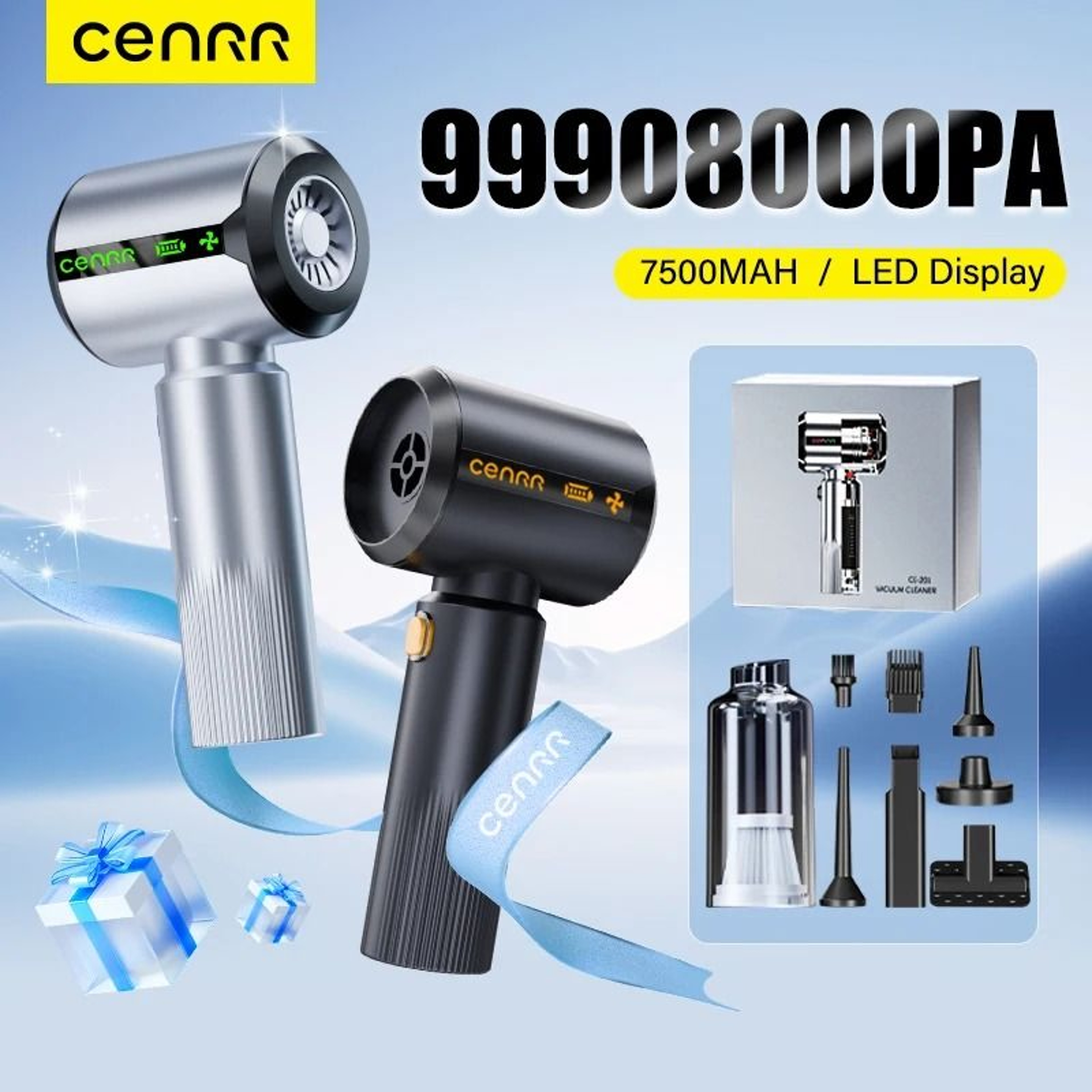 CENRR 7500mAh Cordless Car Vacuum Portable Handheld Air Gun Cleaner With LED Display 1
